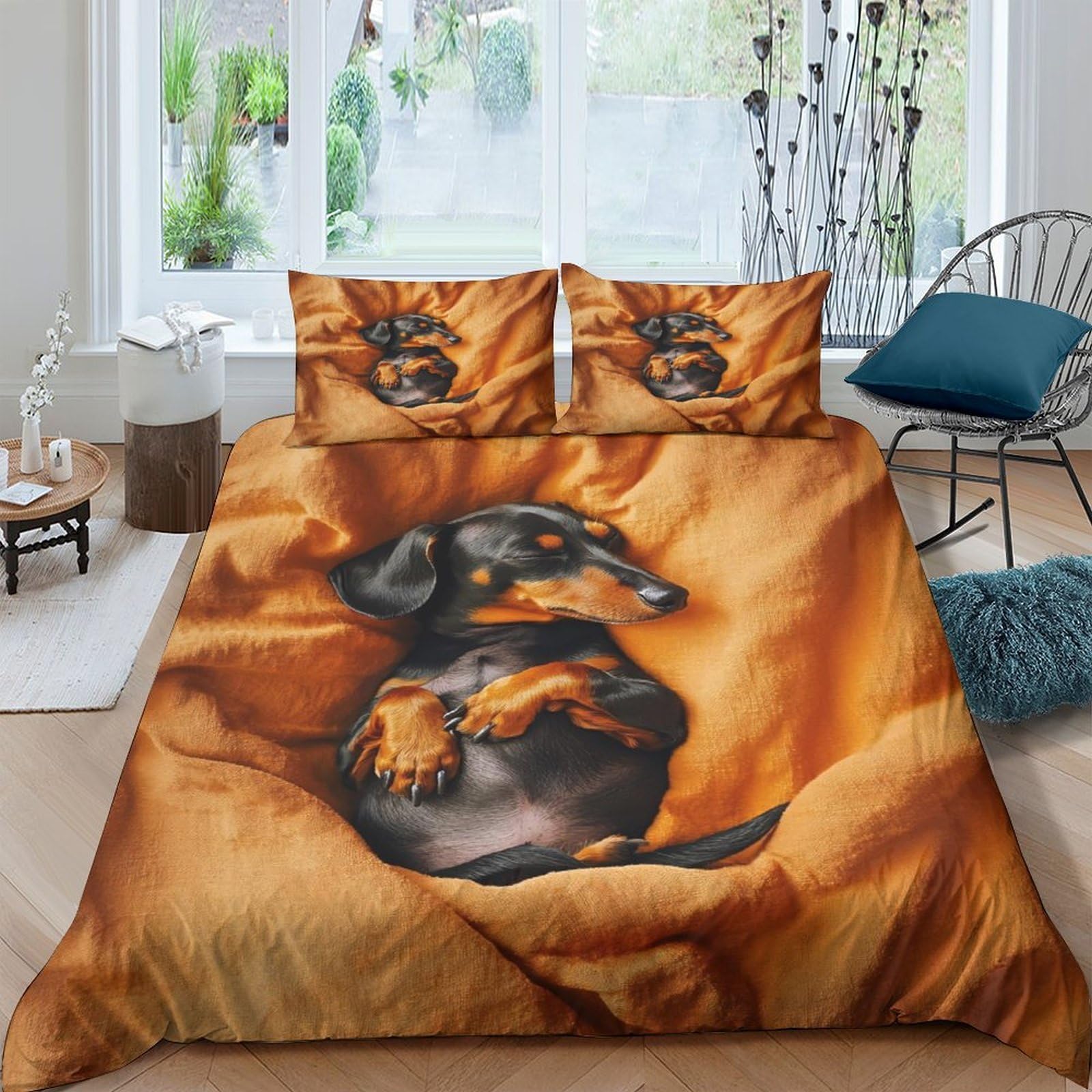 Ctjqhvkz Style-4 3D Printed Dachshund Dog Fitted Sheet Microfiber Soft Anti-Slip Cartoon Pet Bed Cover For Bedroom Dorm Mattress Protection Decor Single（135X200cm）