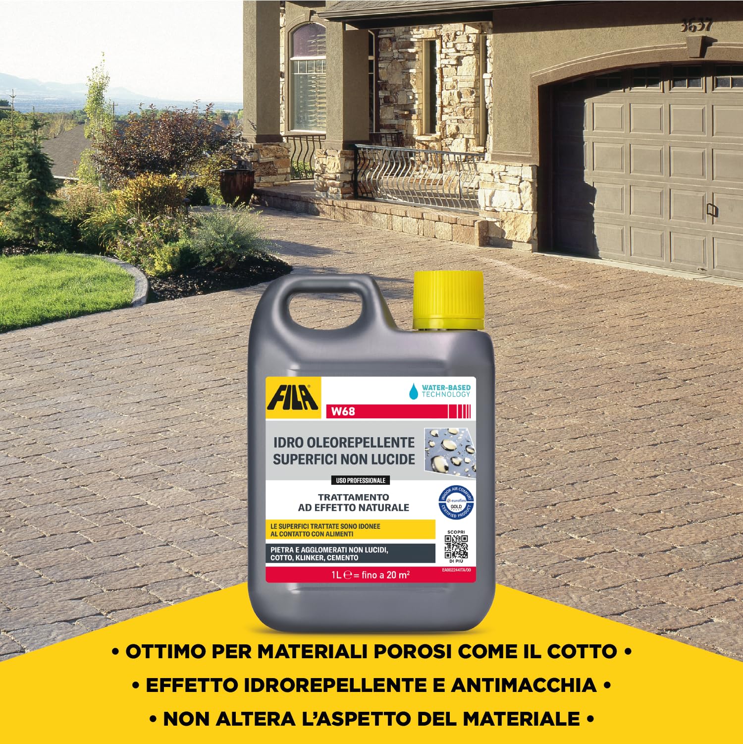 FILA Surface Care Solutions, W68 Imprägnierung, transparent, schmutzabweisend, für nicht-glänzende Oberflächen, Leak Proof-Effekt, wasserabweisend, für Natursteine, 1 l