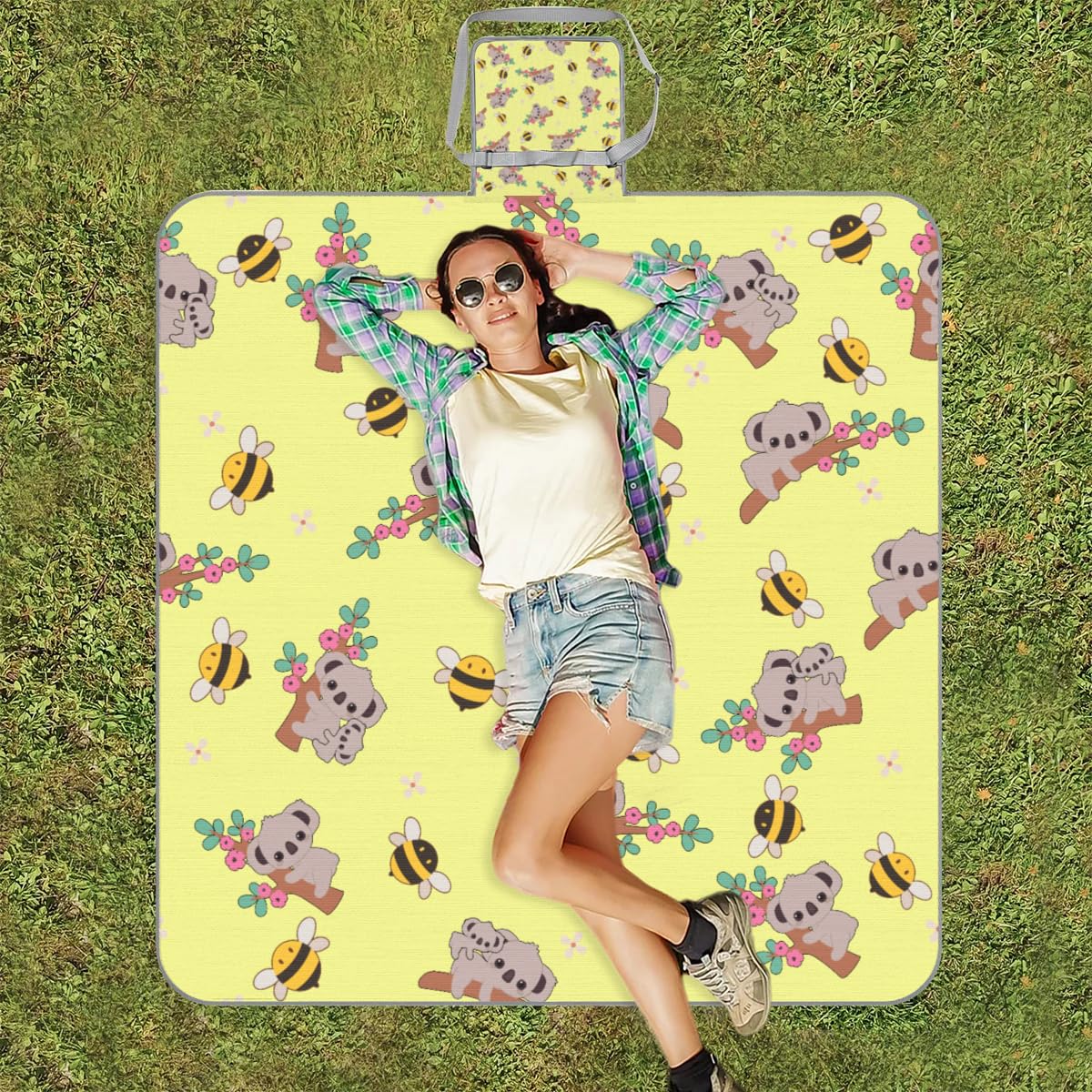 Manta de picnic de 150 x 145 cm, bonita manta de playa plegable para exteriores, impermeable, para playa, camping, senderismo, picnic
