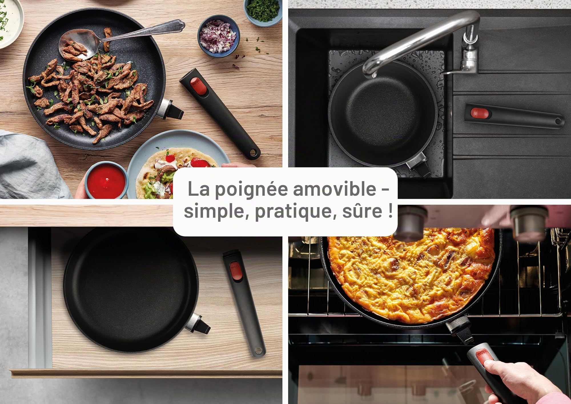 WOLL – Eco Lite QXR sauteuse Ø 28 cm avec manche amovible – poêle antiadhésive sans PFAS, compatible four & lave-vaisselle – poêle induction – poêle à frire