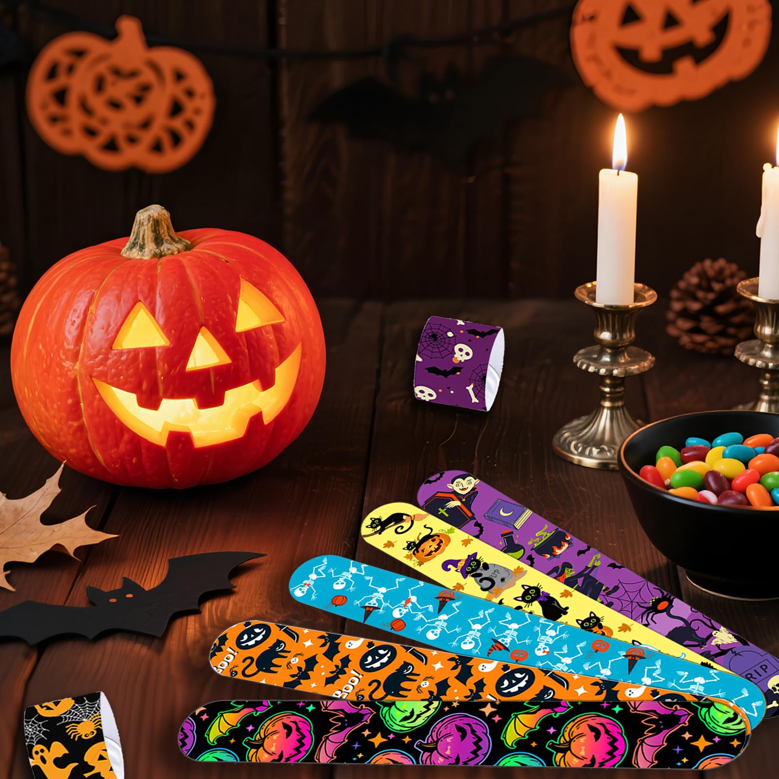 Viicoor Halloween Slap Bracelets for Kids 24PCS Slap Bands Party Gadget Fillers Favors, Halloween-24p - Image 2