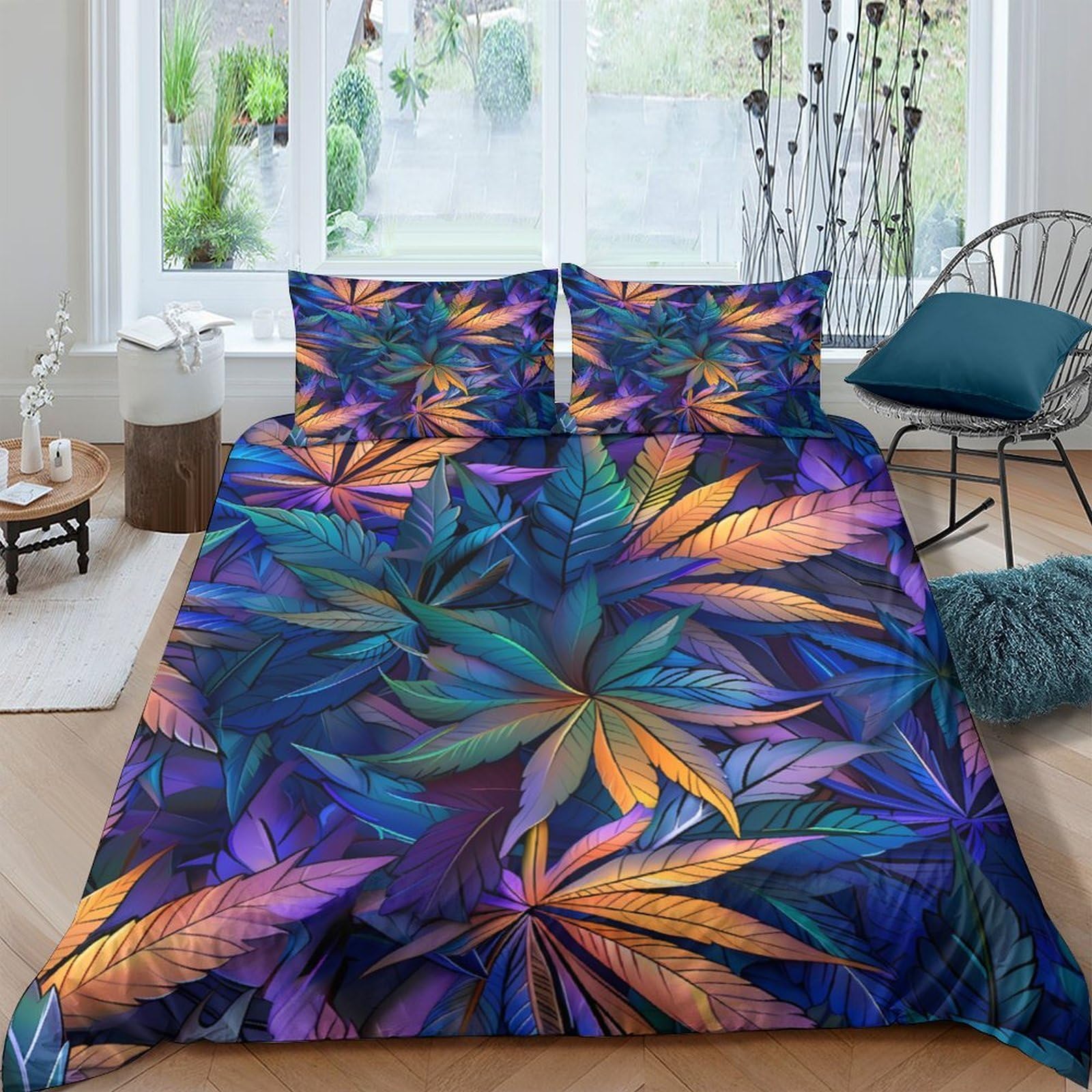 Ctjqhvkz Style-2 3D Printed Vibrant Leaf Fitted Sheet Microfiber Soft Anti-Slip Mattress Cover For Bedroom Dorm Colorful Botanical Decor Single（135X200cm）