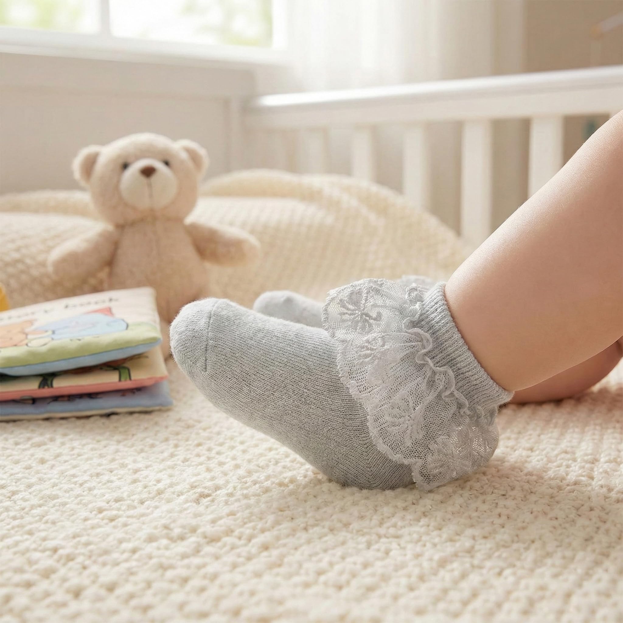 6 Paar Baby-Socken mit Schleifen für Neugeborene, Prinzessinnenrüschen, gestrickte Baumwollsocken für Säuglinge, Kleinkinder, Kinder