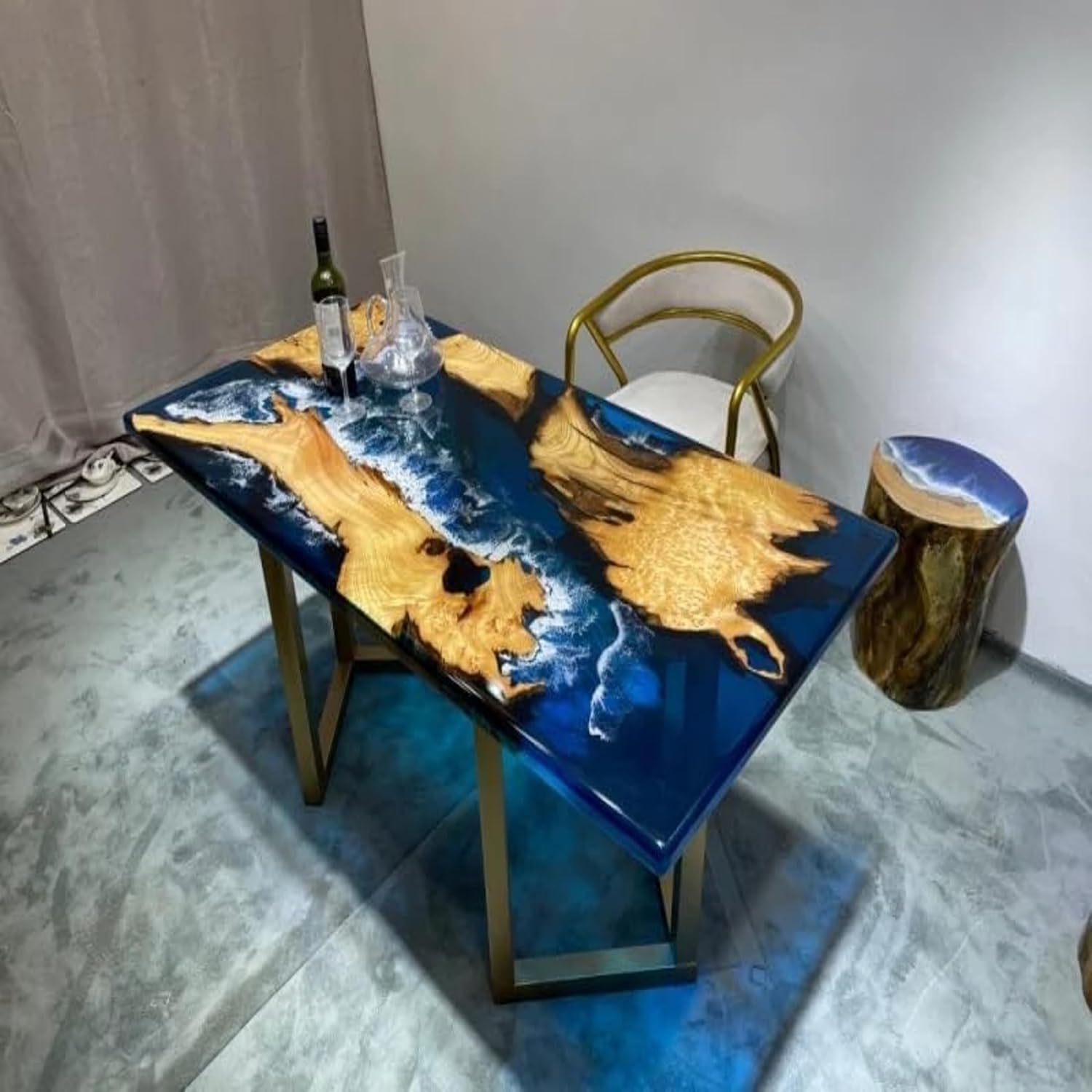 Custom Made Island Ocean with Wave Look Epoxy Resin Dining Table Coffee Table End Table Bar Counter Top Living Room Table