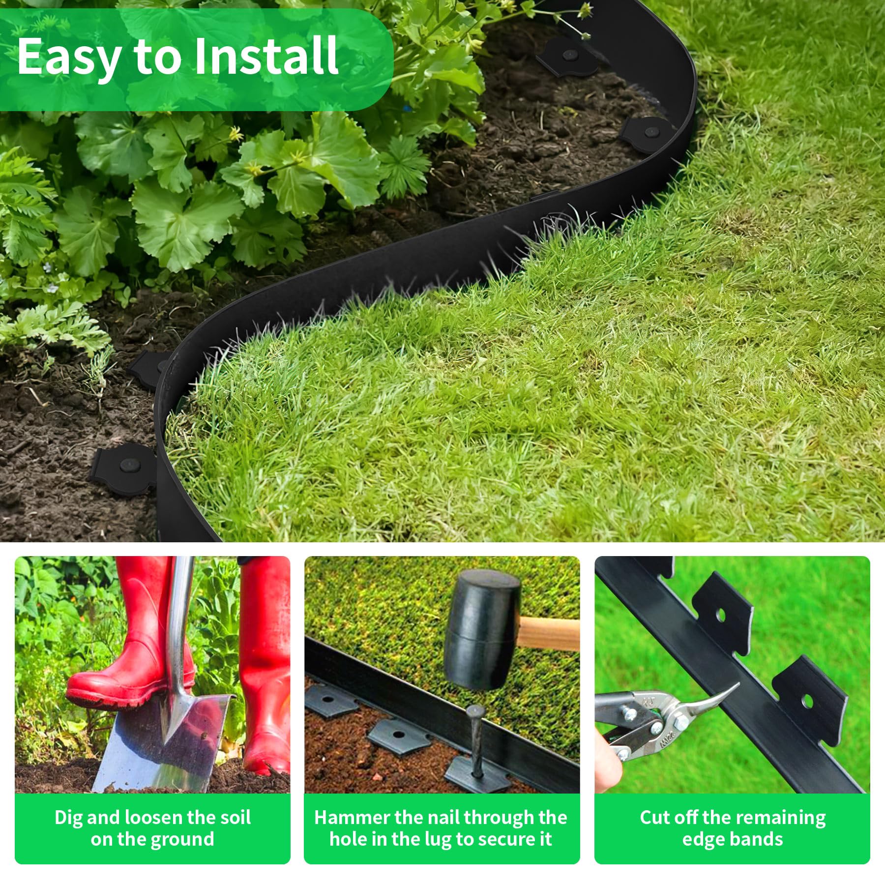 Forever Speed Bordure de Jardin en Plastique Flexible 20m x 5cm(LxH) [120 Ancrages au Sol + 2 Paire de Gants] Bordure de Gazon Bordure de Pelouse Clôtures de Jardin - Noir