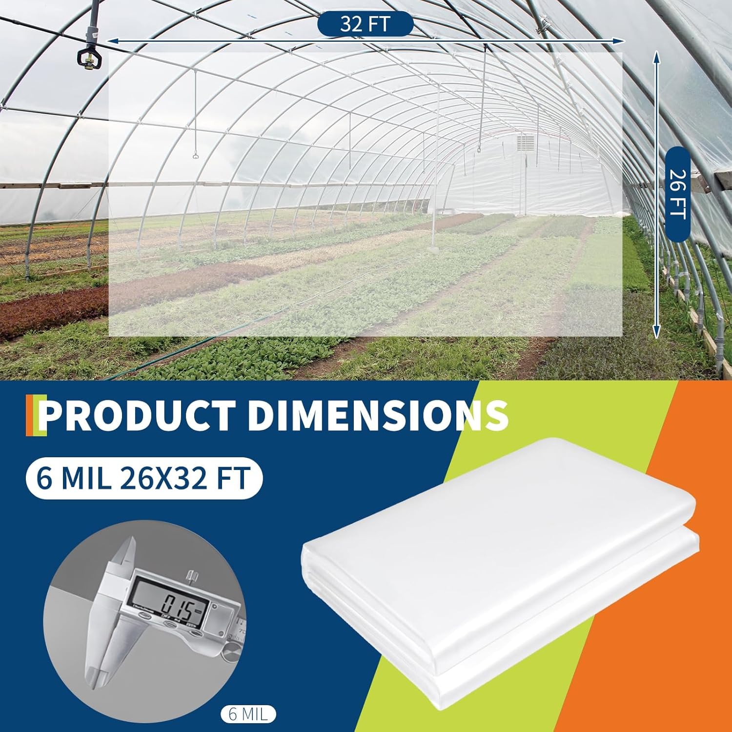 6 Mil Greenhouse Plastic Sheeting, Heavy Duty Winter Greenhouse Cover, Thickness Transparent Clear LDPE Polyethylene Film for Plants, Farms, Agriculture, Garden, Waterproof Sunlight Protection