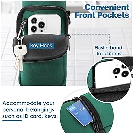 Nuovoware Water Bottle Carrier Bag, 40oz Bottle Pouch Holder, Adjustable Shoulder Hand Strap 2 Pocket Sling Neoprene Sleeve Sports Accessories for Hiking Travelling, Dark Green