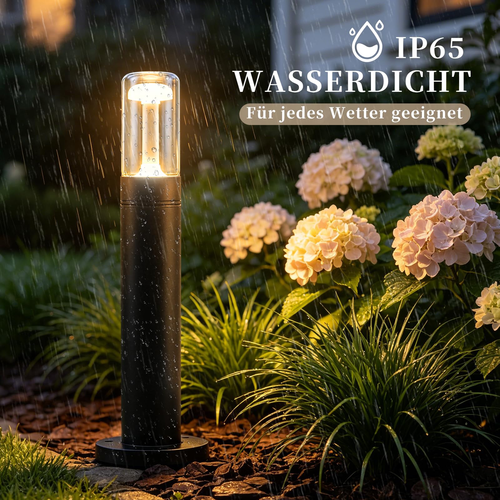 Glitzerlife LED Wegeleuchte Außen Gartenleuchte 4ER Pollerleuchte 40cm | IP65 Wetterfest Glas Wegelampe Schwarz 10W 3000K Wegbeleuchtung Außenleuchte für Garten Rasen Hof Weg Terrasse Balkon Deko