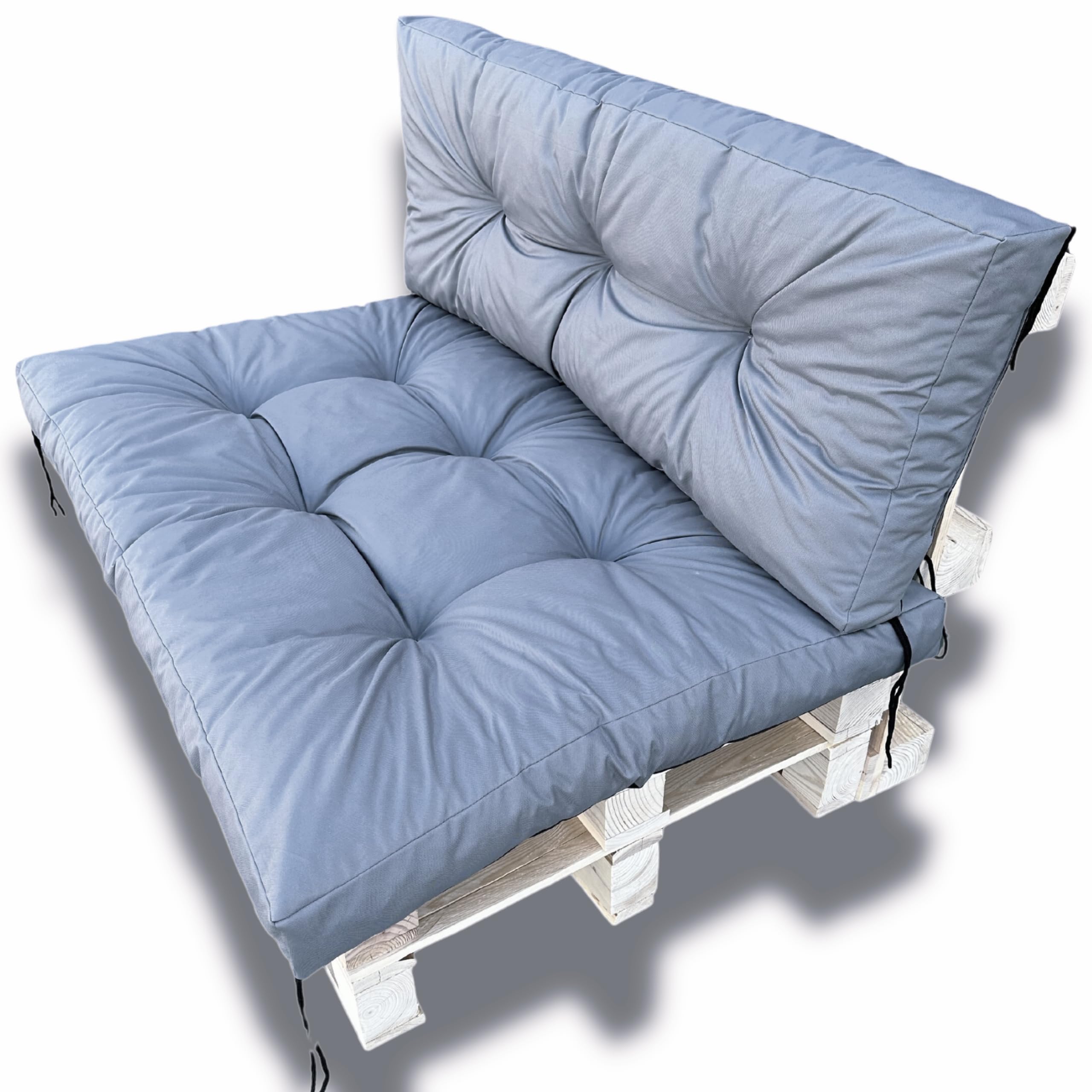 Palettenkissen Set 120x80 cm + 120x40 cm – Sitz- und Rückenkissen für Palettenmöbel, wasserabweisend, wetterfest, Outdoor Gartenkissen (Grau)