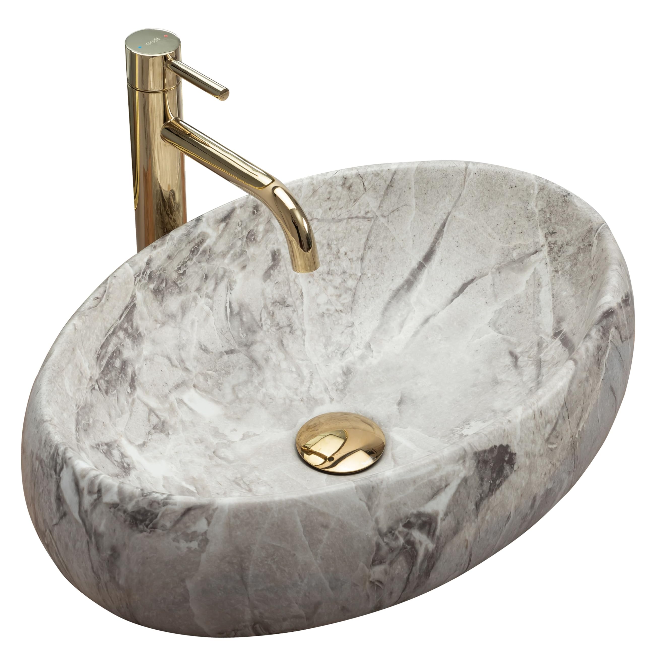 Rea VASQUE À POSER LINDA STONE Lavabo Salle de Bain 485 x 340 x 145 mm en Céramique (Marron, imitation de pierre)