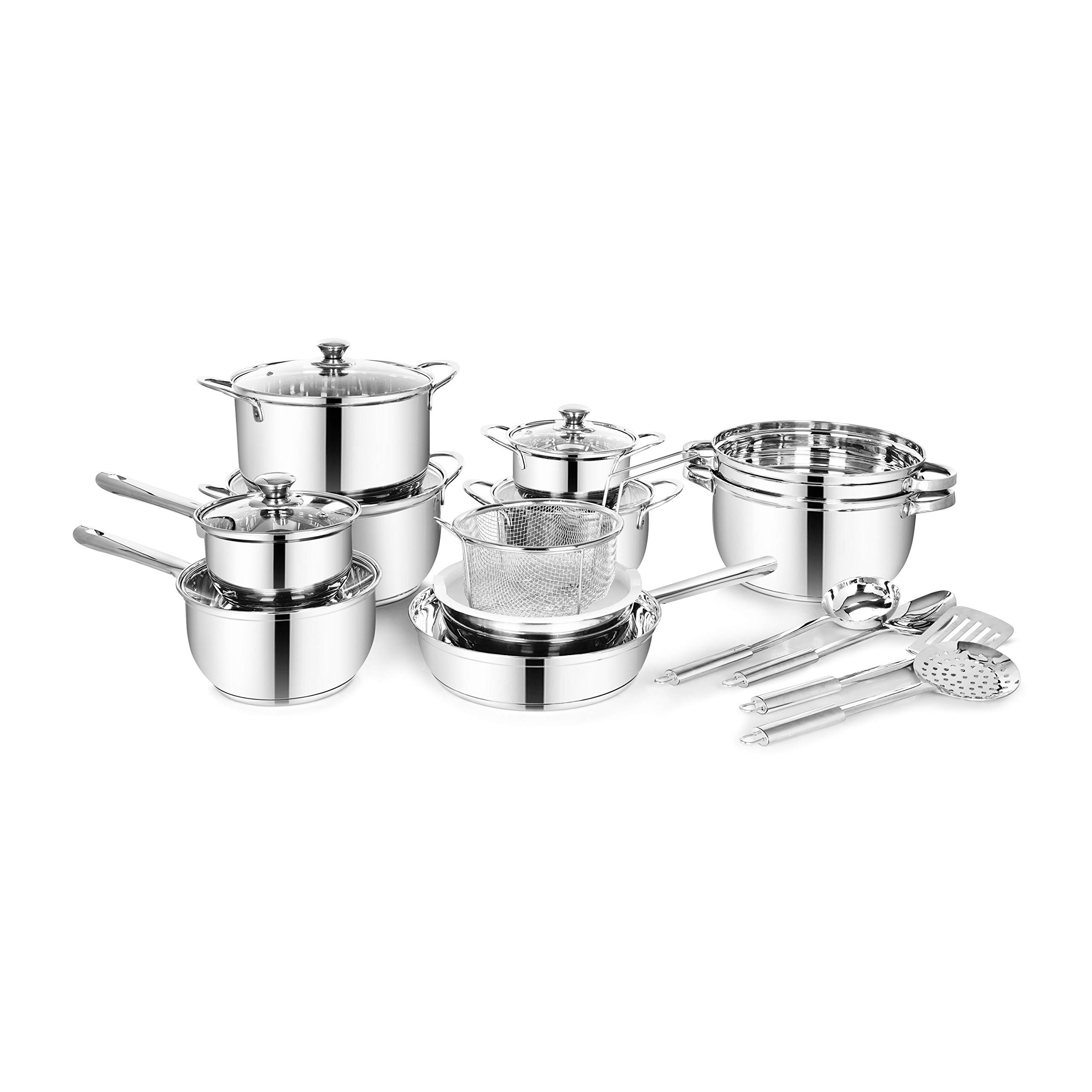 Classic EssentialsSupreme Stainless Steel Cookware Set Silver 21-Piece, CE-SV21
