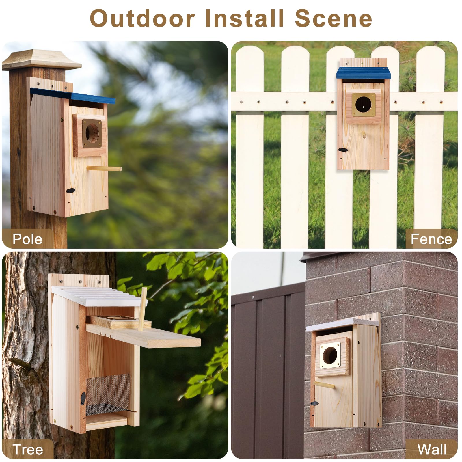 Casas para pájaros para exteriores, paquete de 2 con protector de cobre, espesar madera Bluebird House Liquidación Jardín casas de campo, caja anidadora para pinzones, golondrina, Wren, Chickadee Wild 5