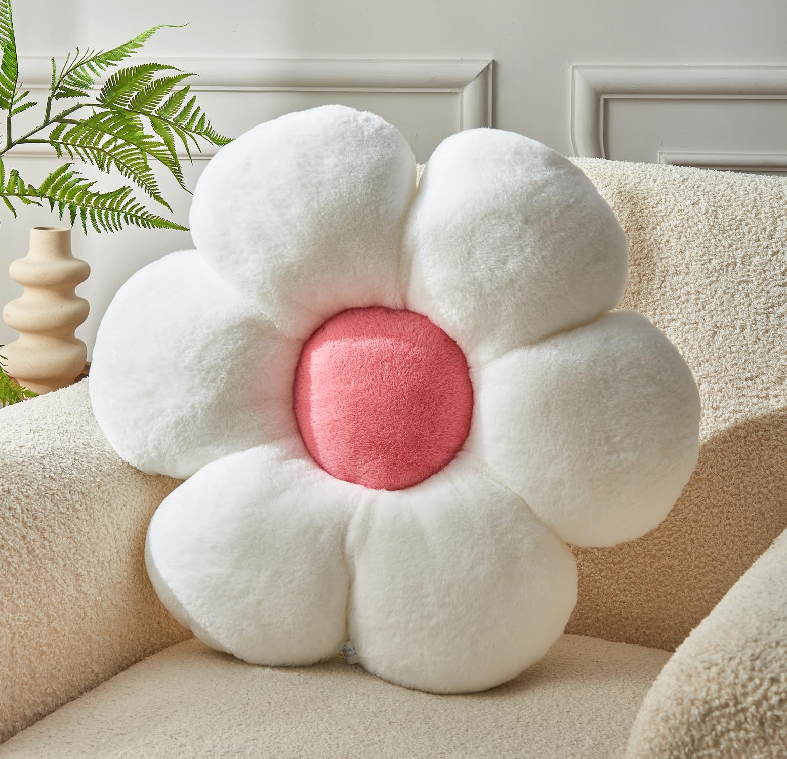 Flower Pillow,White Daisy Pillow 19.6In Throw Pillows