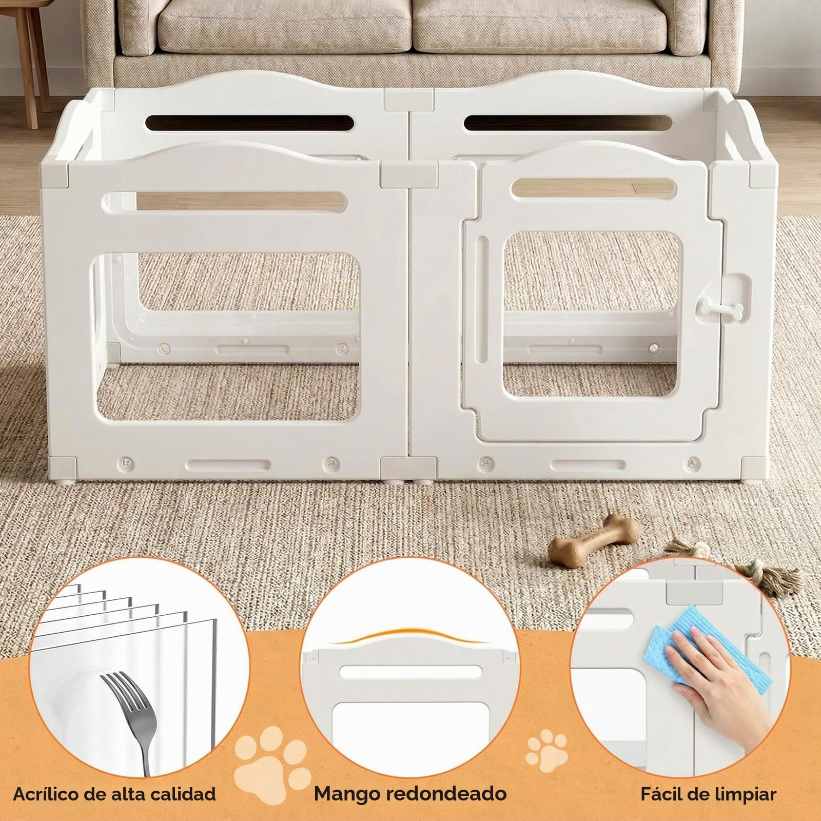MAMIZO Parque para Perros en Acrílico Transparente 129 × 68 × 60 cm | Plegable Recinto para Perros con Ventosas, 6 PCS Paneles Caja de Parto para Animales con Puerta, Blanco
