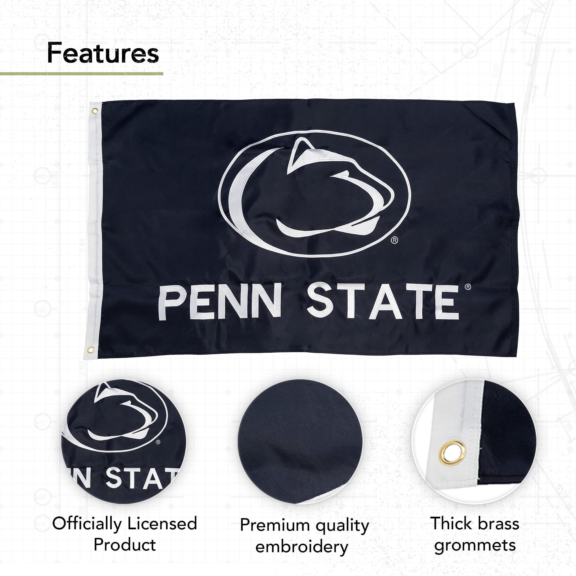 Penn State Nittany Lions Double Sided Flag – 3x5 Feet, 100% Polyester, Indoor/Outdoor Banner