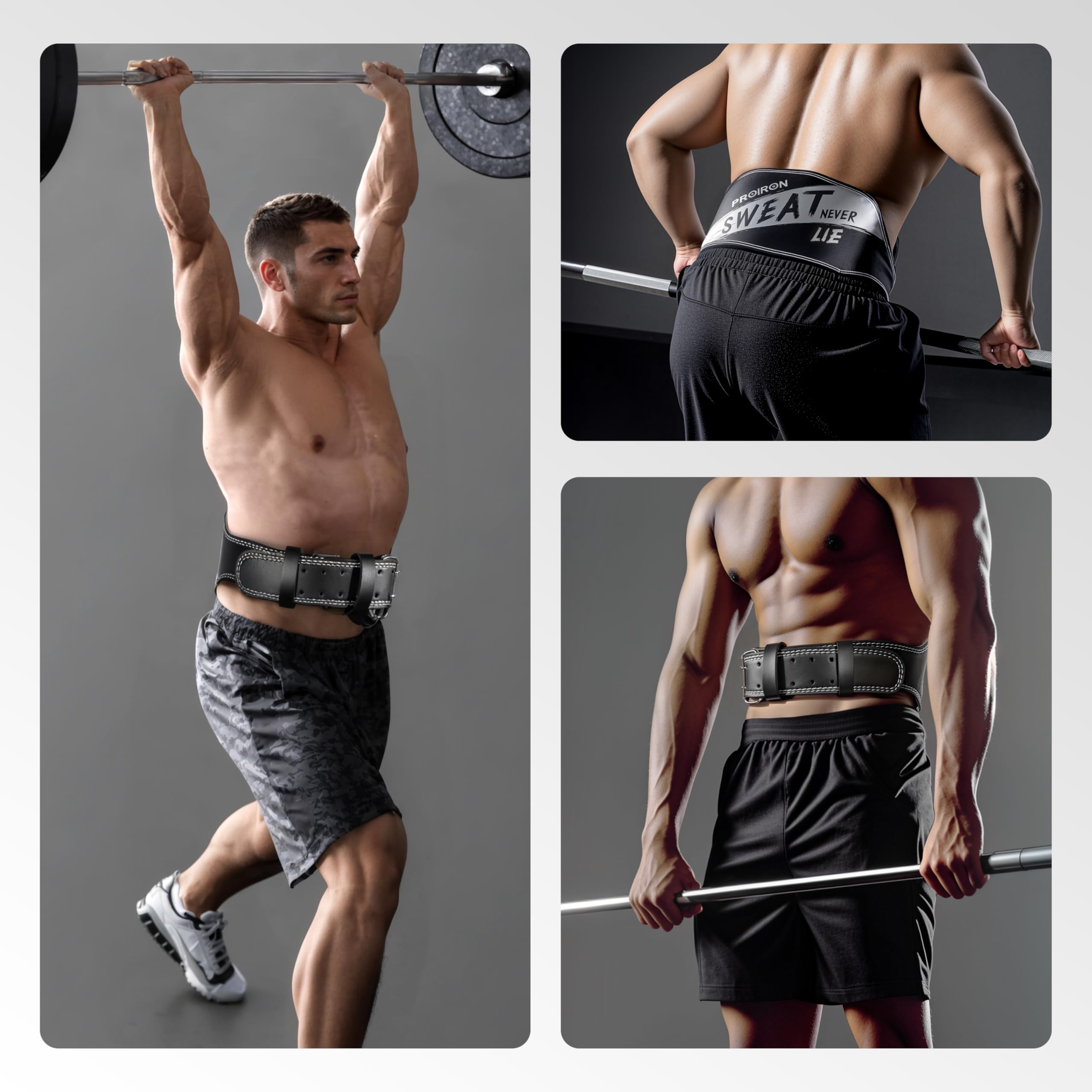 PROIRON Cintura Sollevamento Pesi, Pelle Bovina Cinta palestra bodybuilding, Supporto Lombare Imbottito da 6", Cintura Powerlifting Uomo, Cintura squat