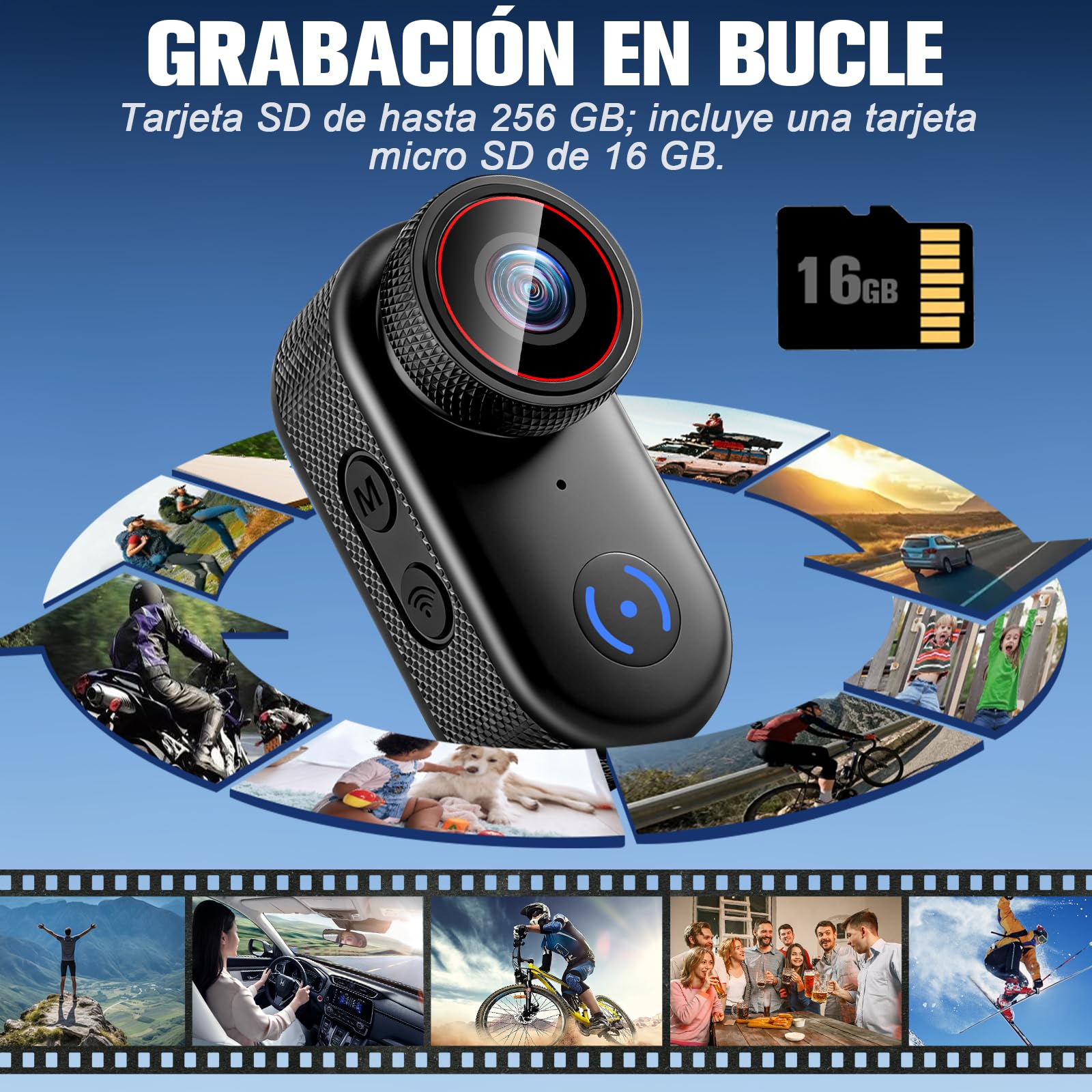 LXMIMI Mini Cámara de Acción con WiFi, Cámara Corporal 4K, Cámara Deportiva | Cámara POV Portátil con Imán y Pantalla, 150°, WiFi, Cámara de Acción de 16 GB para Bicicleta, Casco de Moto y Vlogs
