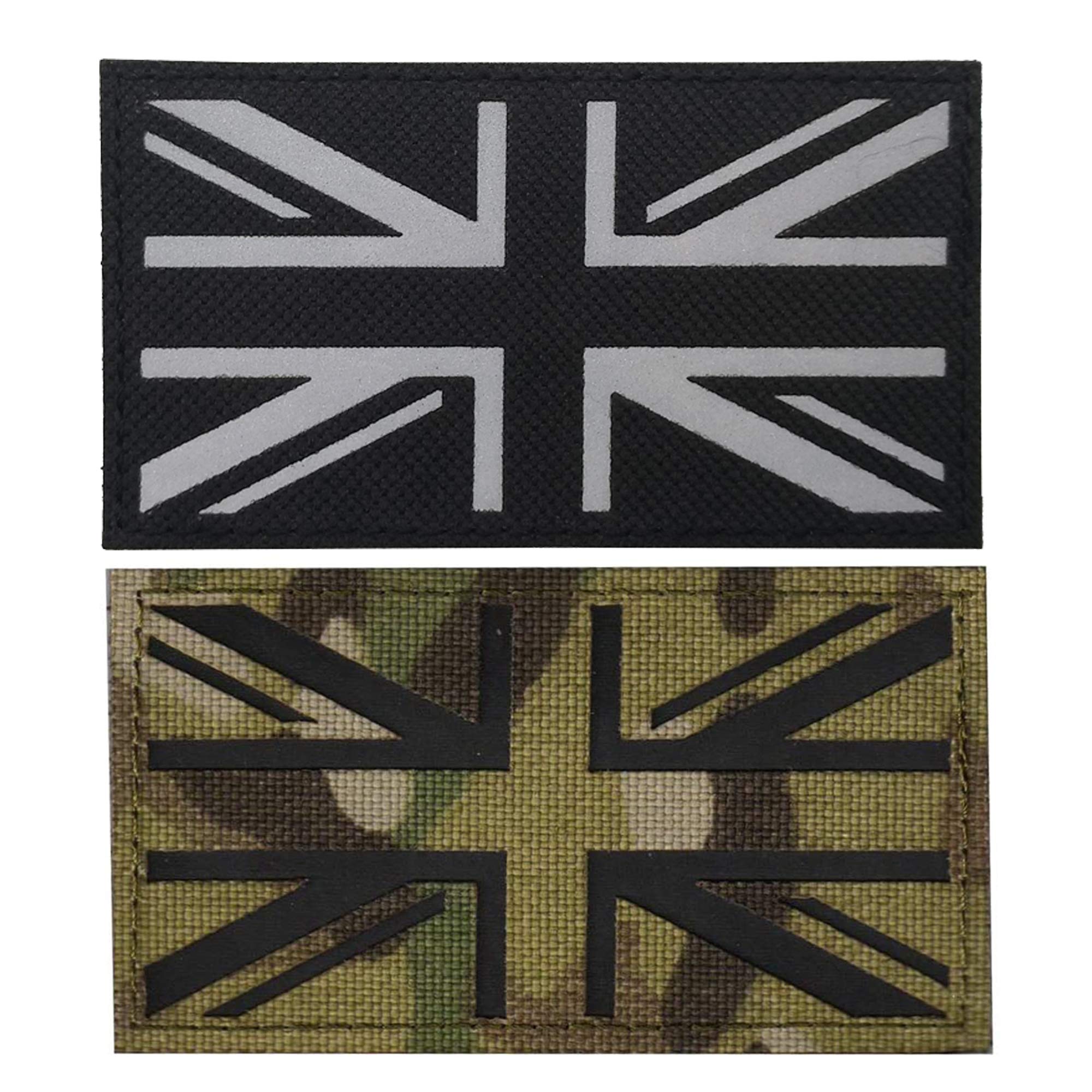 UK Reflective IR Flag Patch Military Tactical Morale Patch Europe Badges Emblem Applique Patches Iron On Sew on Clothes Backpack Accessories with Hook&Loop Black Camo