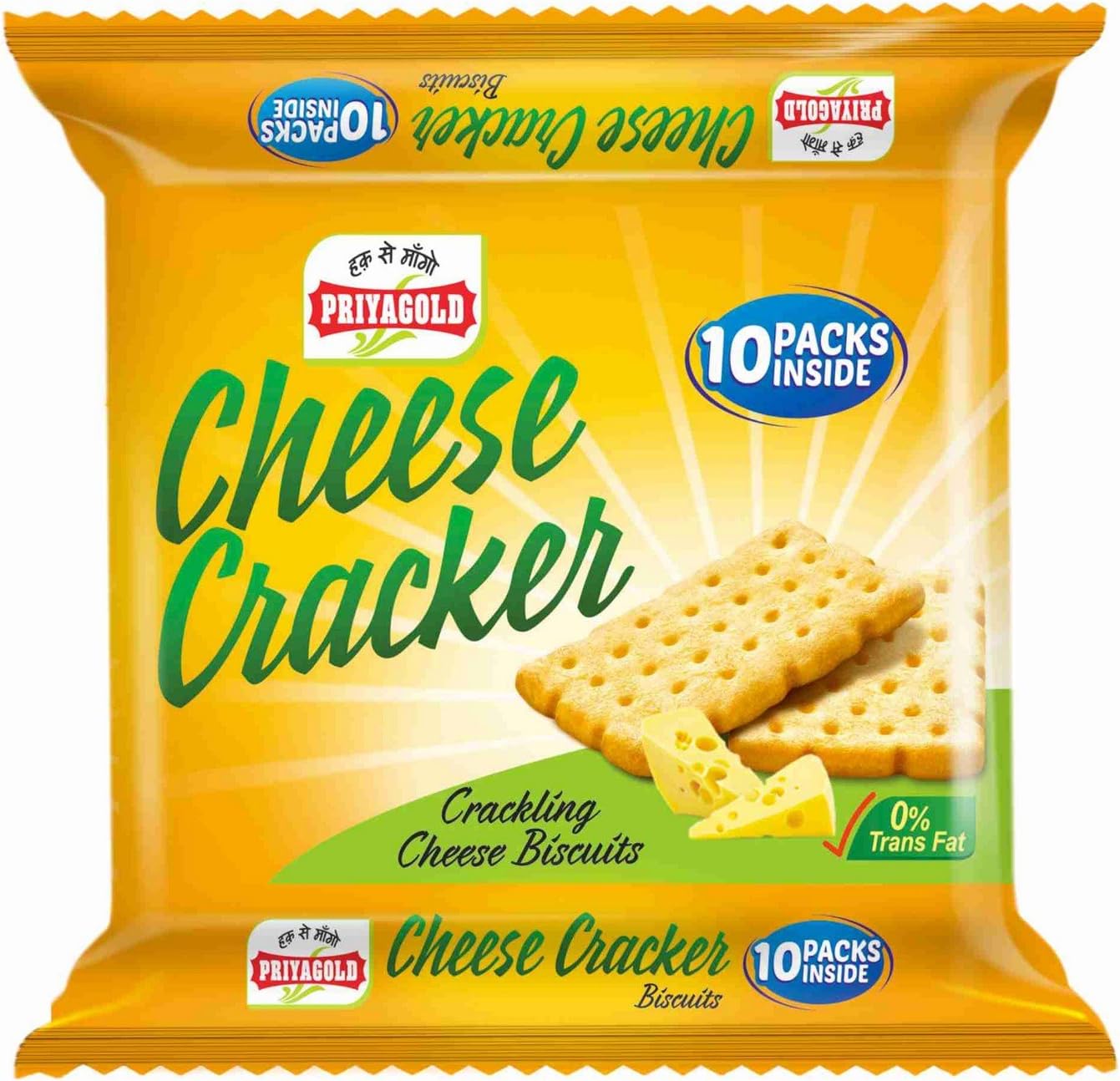 Priyagold Cheese Cracker Biscuits 350g | 10 Packs Inside | Cracker Biscuits | Cheesy & Crunchy Biscuits | Tasty Tea Time Snacks | Long Lasting Freshness | Eat with Tea, Coffee or Milk