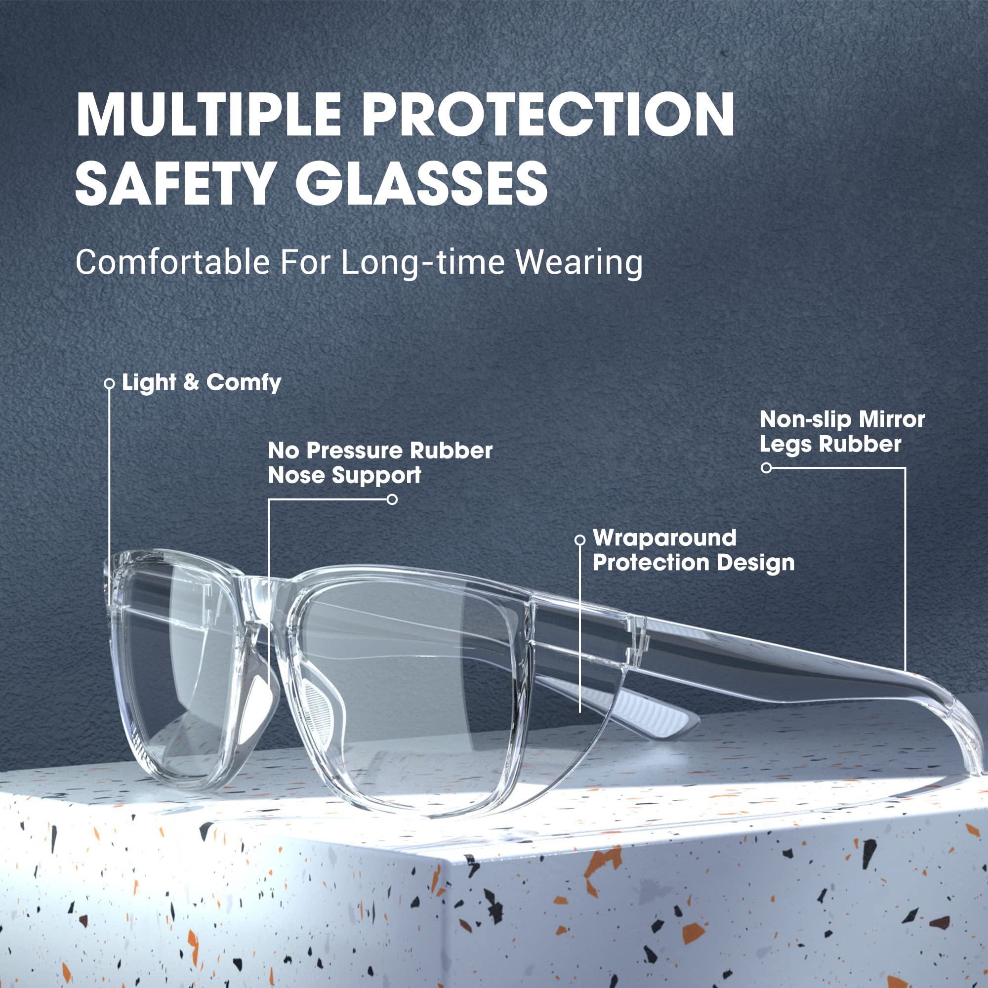 DILANCO Gafas de seguridad transparentes con protectores laterales para mujeres y hombres, resistentes a la niebla y a los arañazos, protección UV completa
