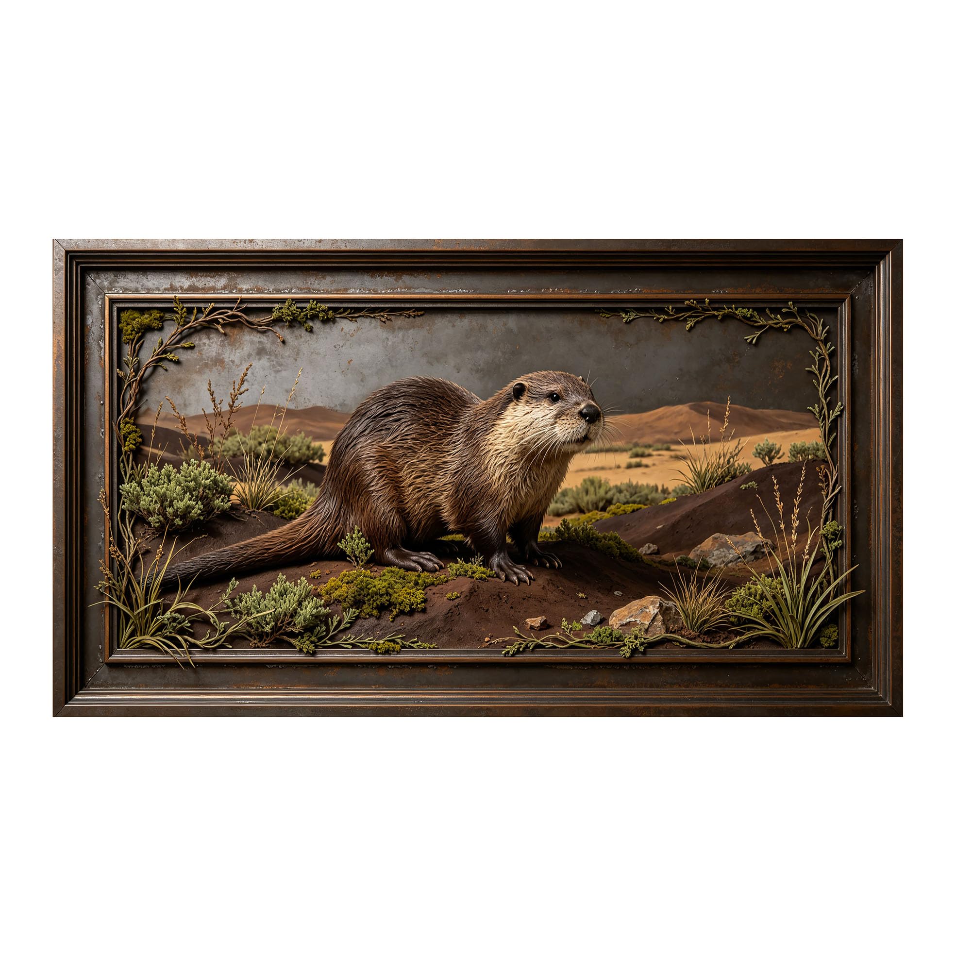 Yzpallescene 3D 3D Framed Wall Art 50cm×90cm Desert Otter Wildlife Landscape Realistic Oil Painting Large Size SelfAdhesive Removable Wall Decor Prints Artwork for Living Room Bedroom Office