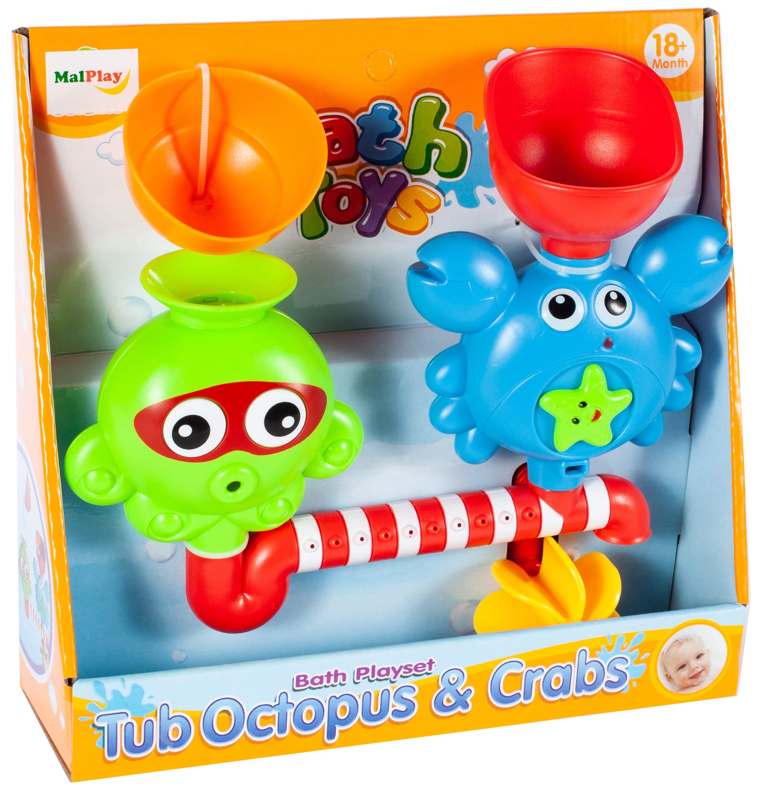 MalPlay 5901924216711 Zabawka Do Kąpieli Ośmiorniczka I Krab ,wielokolorowy