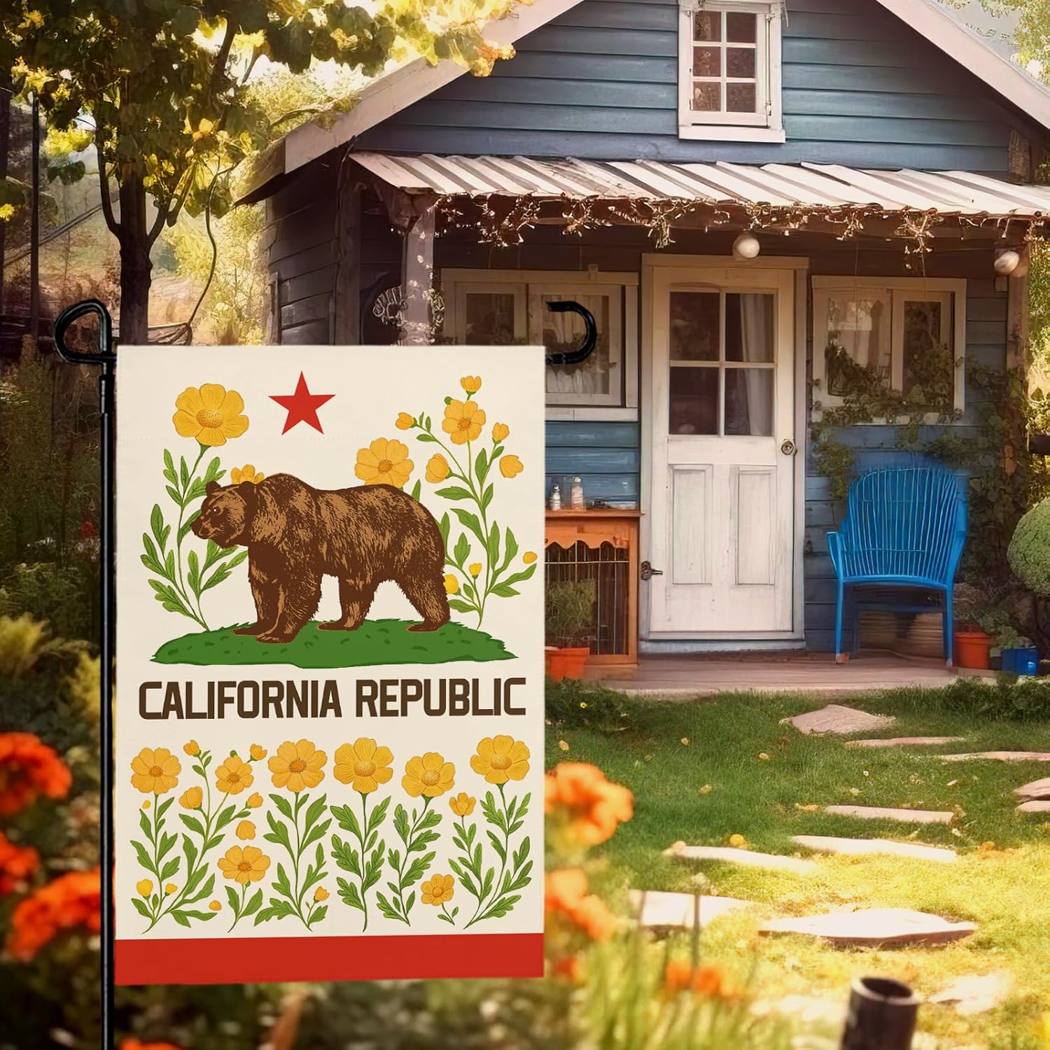California Bear Flag Garden Flag with California Poppy Golden State Patriotic Republic Home Welcome Flags Front Porch Patio Decor Seasonal Flower CA Heavy Duty House Banner 12x18 Inch - Image 9