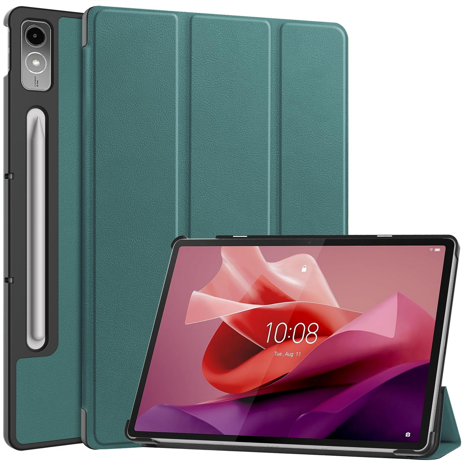 DWaybox Case for Lenovo Tab P12/Lenovo Xiaoxin Pad Pro 12.7 inch TB370FU, Folio Slim Smart Cover Lightweight Hard Shell Protective Case with Multi-Angle Stand -Dark Green