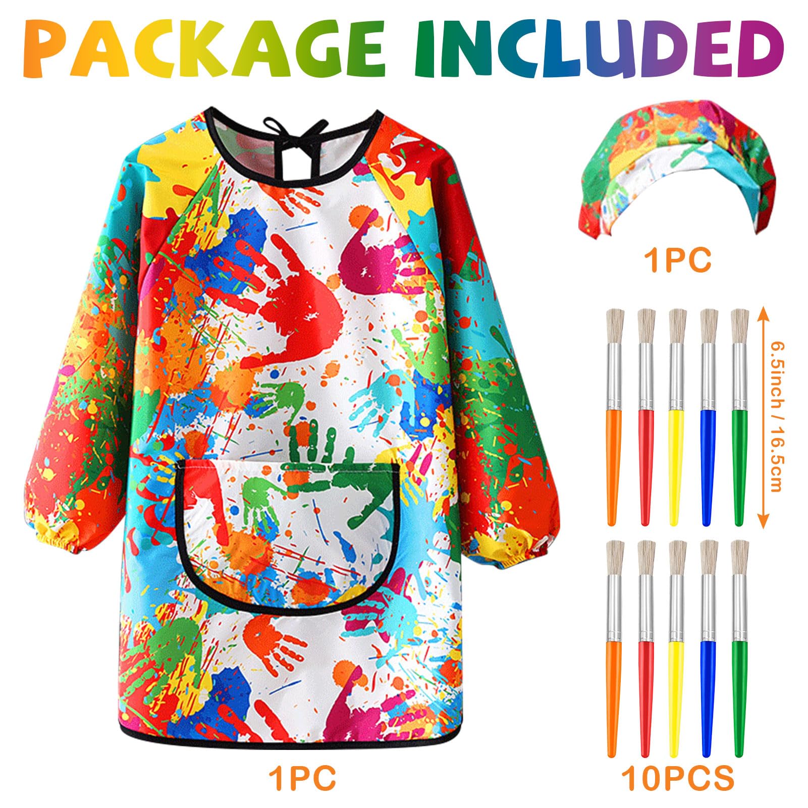 Effluvcy Kids Painting Apron 10Pcs Kids Art Aprons Age 6-11 Age Waterproof Graffiti Aprons Long Sleeves with Pockets,Painting Smock Boys and Girls Play Apron for Craft World Book Day - Image 2