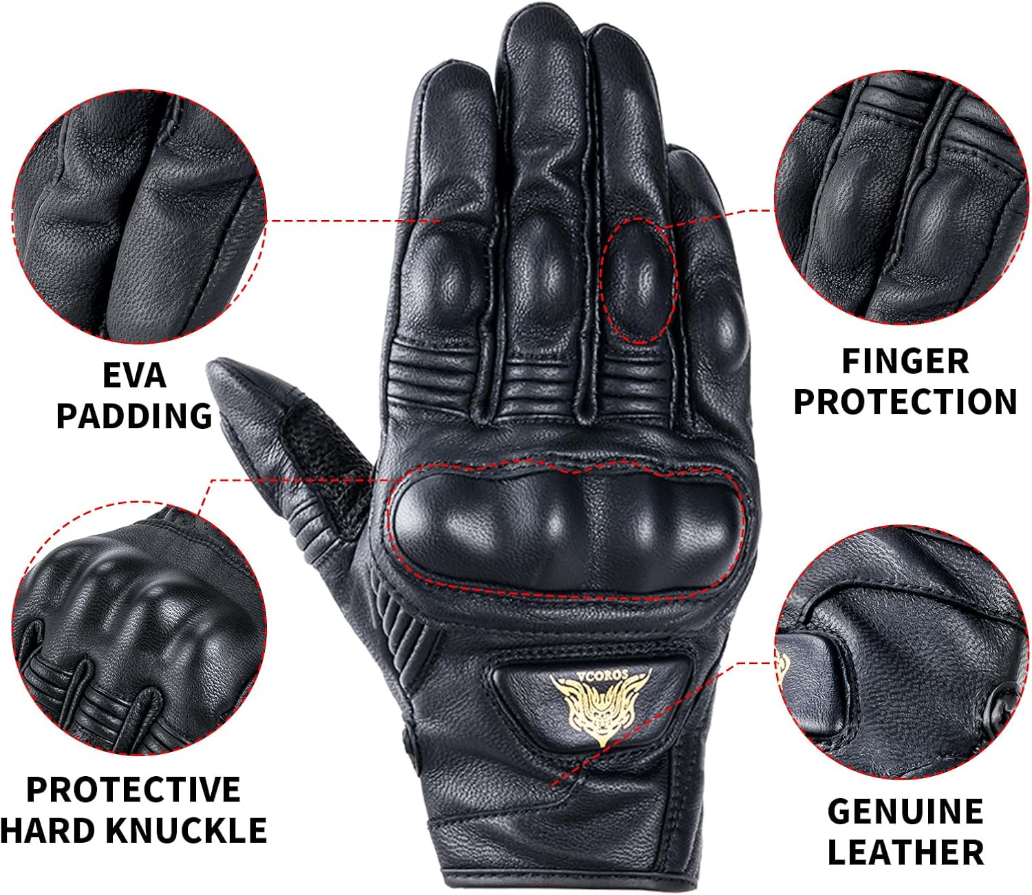 VCOROS VG20 Genuine Leather Touchscreen Motorcycle Gloves Adult Road Racing Cruiser Biker ATV Powersport Gloves with Joint Protect Shell
