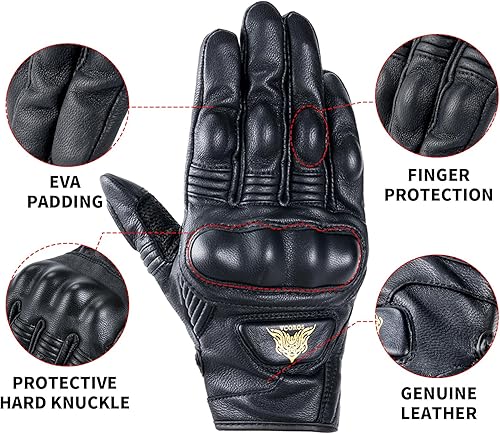 Miniatura 10 de VCOROS VG20 Guantes de piel auténtica para motocicleta con pantalla táctil para adultos carreras de carretera crucero motero ATV Powersport con
