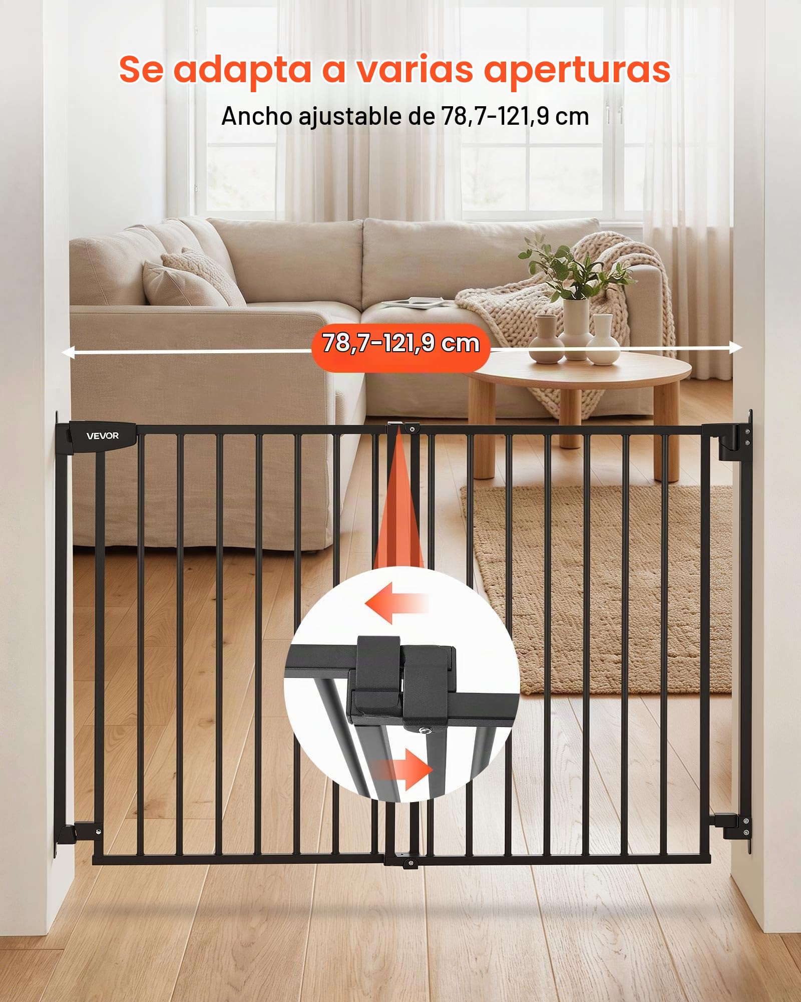 VEVOR Barrera de Seguridad para Niños, Alto de 920 mm, Ancho Ajustable de 778-1210 mm, Valla de Seguridad para Perros y Gatos, con Kit de Accesorios de Montaje, para Escaleras Puertas Hogar, Negro