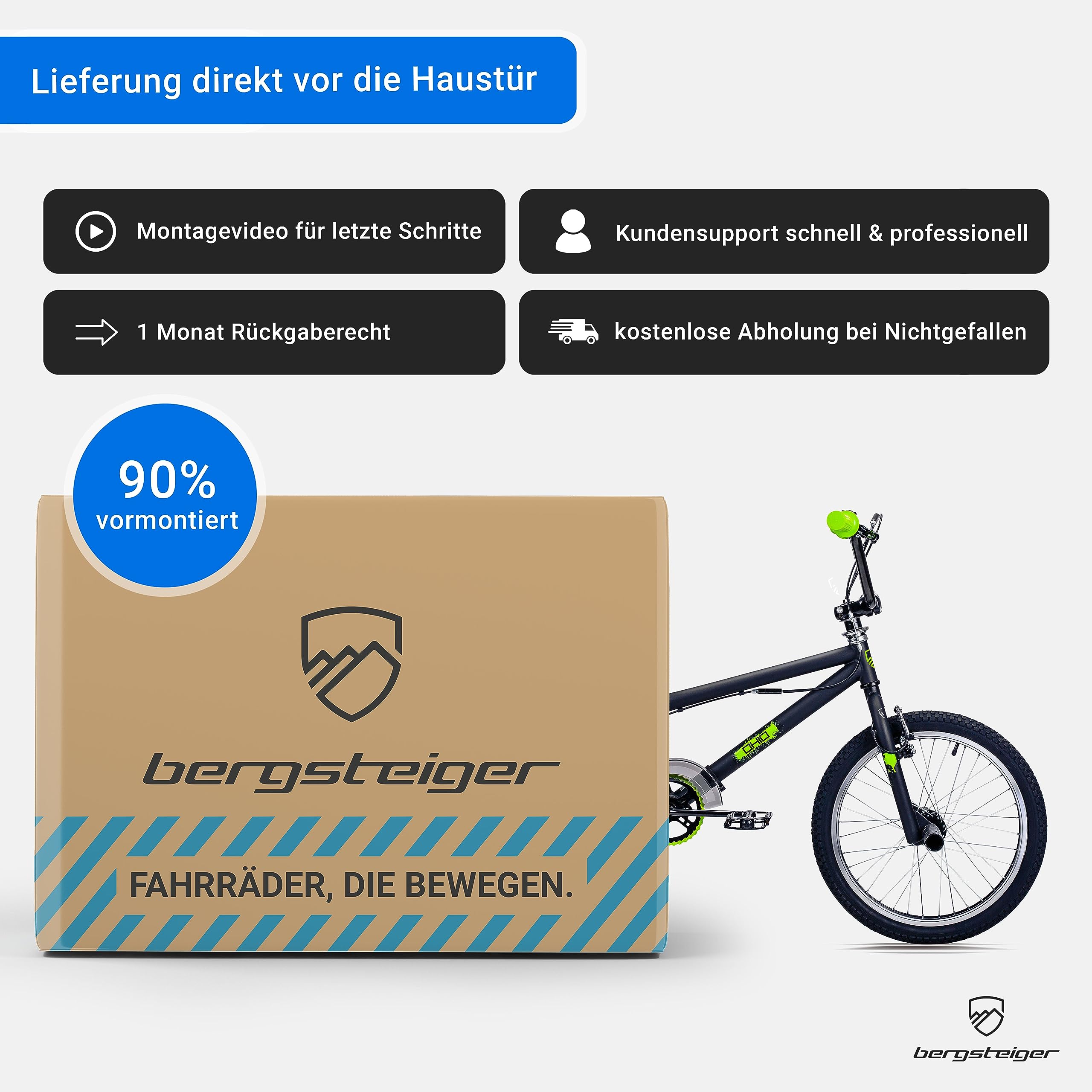 Bergsteiger Ohio 20 Zoll BMX Freestyle Fahrrad mit 360° Rotor-System | Stabiler Hardtail-Rahmen für Fahrspaß ab 130 cm. Inklusive 4 Stahl-Pegs, V-Bremsen und schnellen 90% Vormontage.