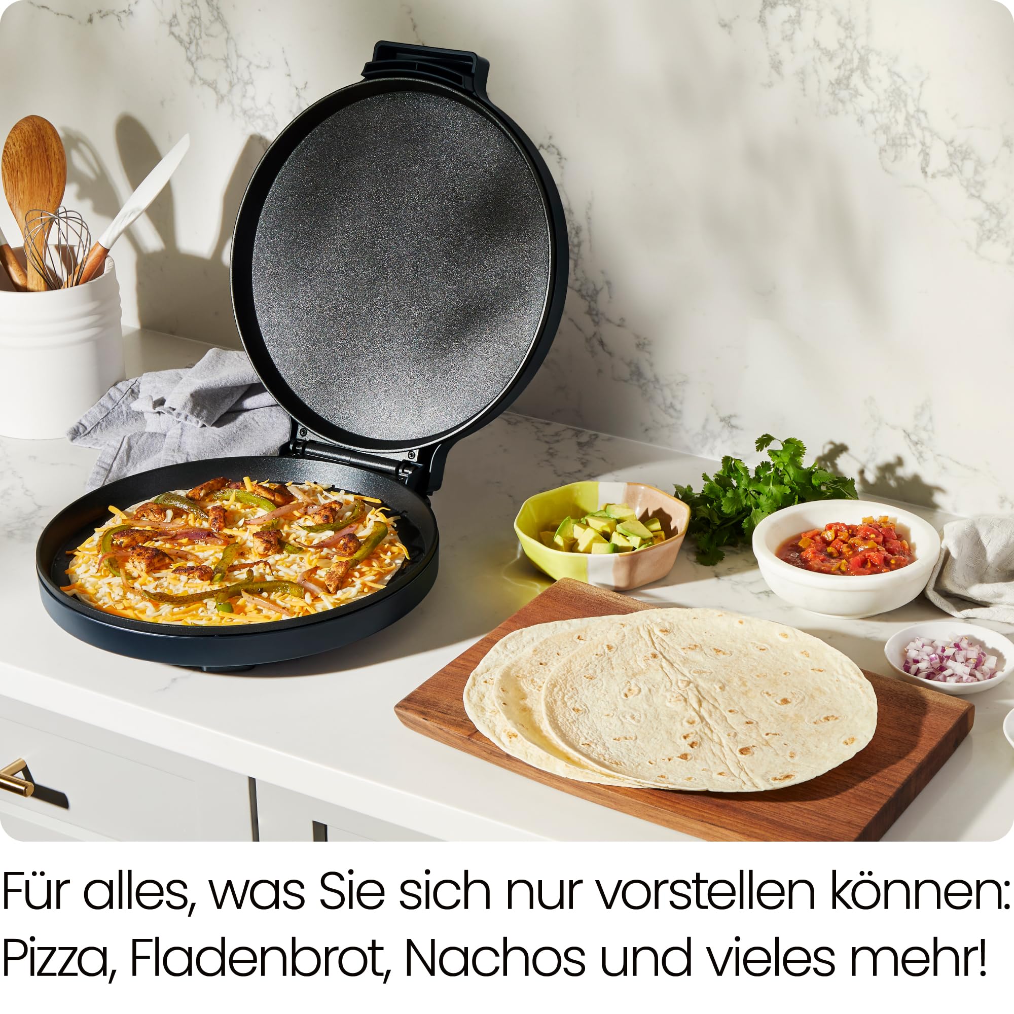 Chefman Everything Maker, 30 cm Pizzaofen mit Antihaft-Kochplatten | elektrisch, für Pizza, Quesadillas & Omelettes, Arbeitsplatte, Kontrollleuchten