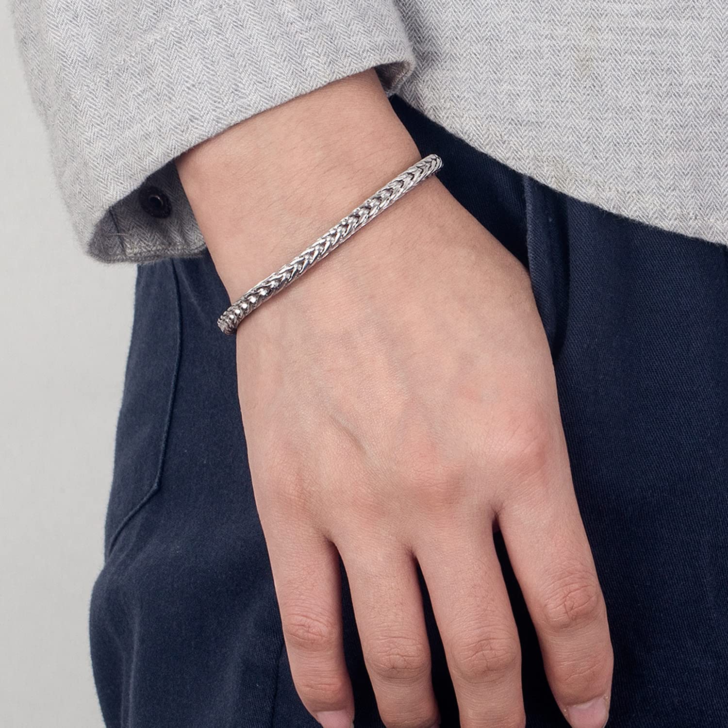 Dankadi Bracciale cubano Chopin sottile larghezza 4 mm in argento Sterling 925, catena a maglia fine stile rock, punk, hip pop serpente, regalo di gioielli festa di compleanno per uomo e donna