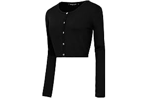 Women's Button Down Black Cardigan, Cropped Length, Lightweight