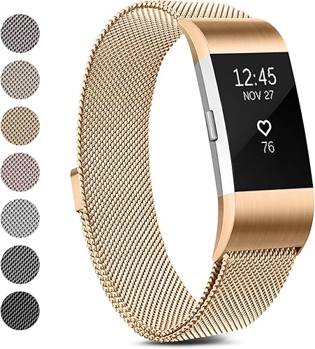 Meliya Correas de repuesto para Fitbit Charge 2 para mujeres y hombres, correa de malla de metal de acero inoxidable, ajustable, magnética,