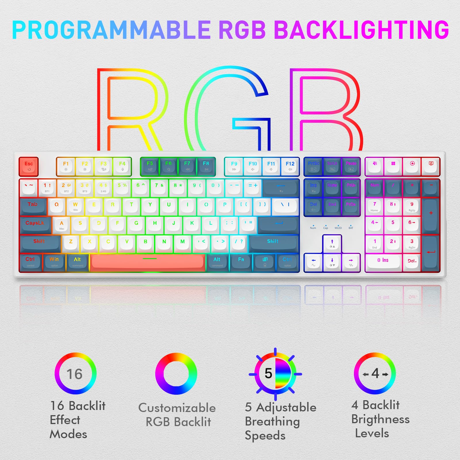 Redragon K668 PRO Wireless 108-Key Gasket RGB Gaming Keyboard, 4 Hotkeys view 2