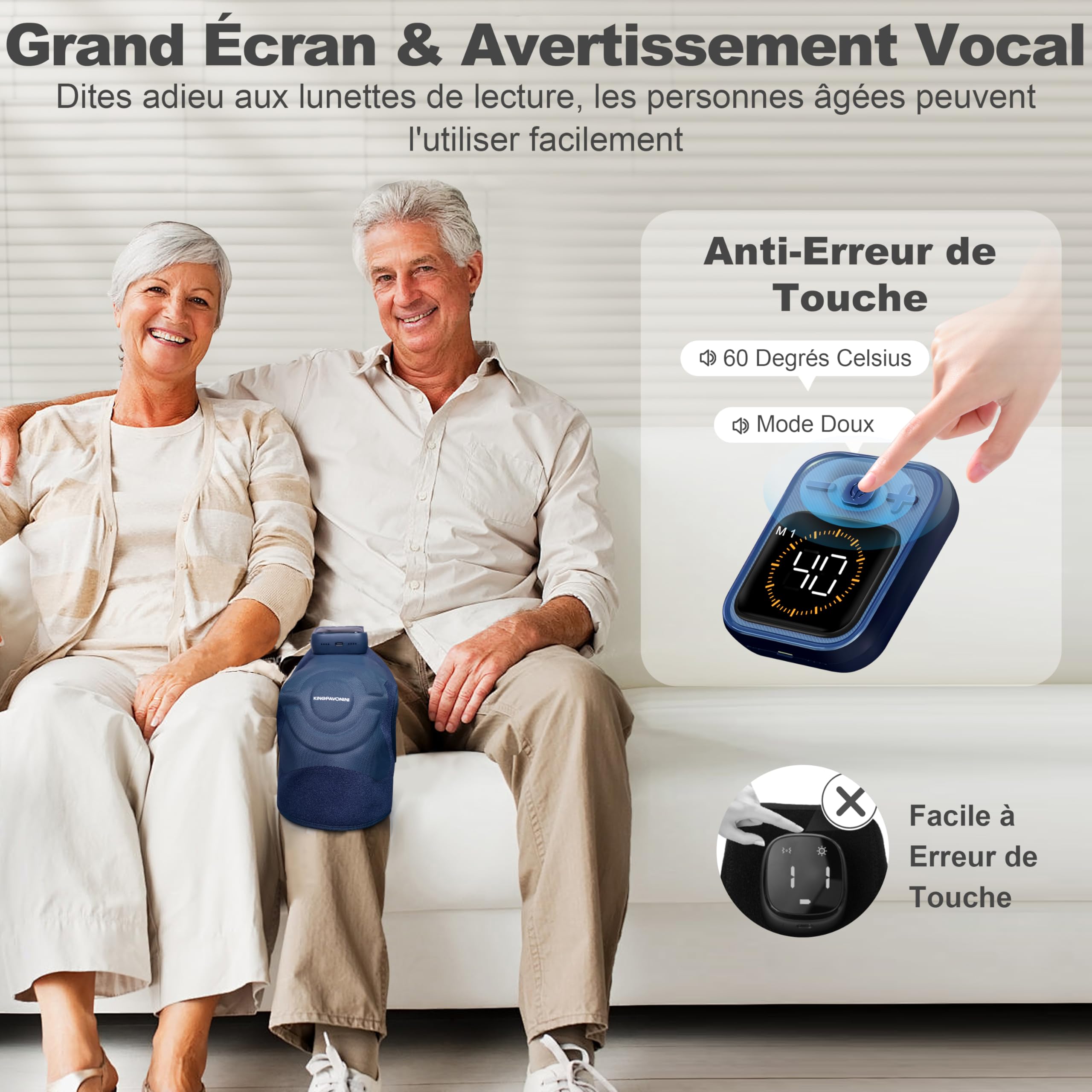 KingPavonini Genouillère Chauffante Sans Fil, Massage pour Genoux avec Chaleur, 4 Moteurs à Vibration, 5 Niveaux de Chaleur, 6 Modes, Genouillere Arthrose Genou, Cadeau pour Maman et Papa (1 Pièce)