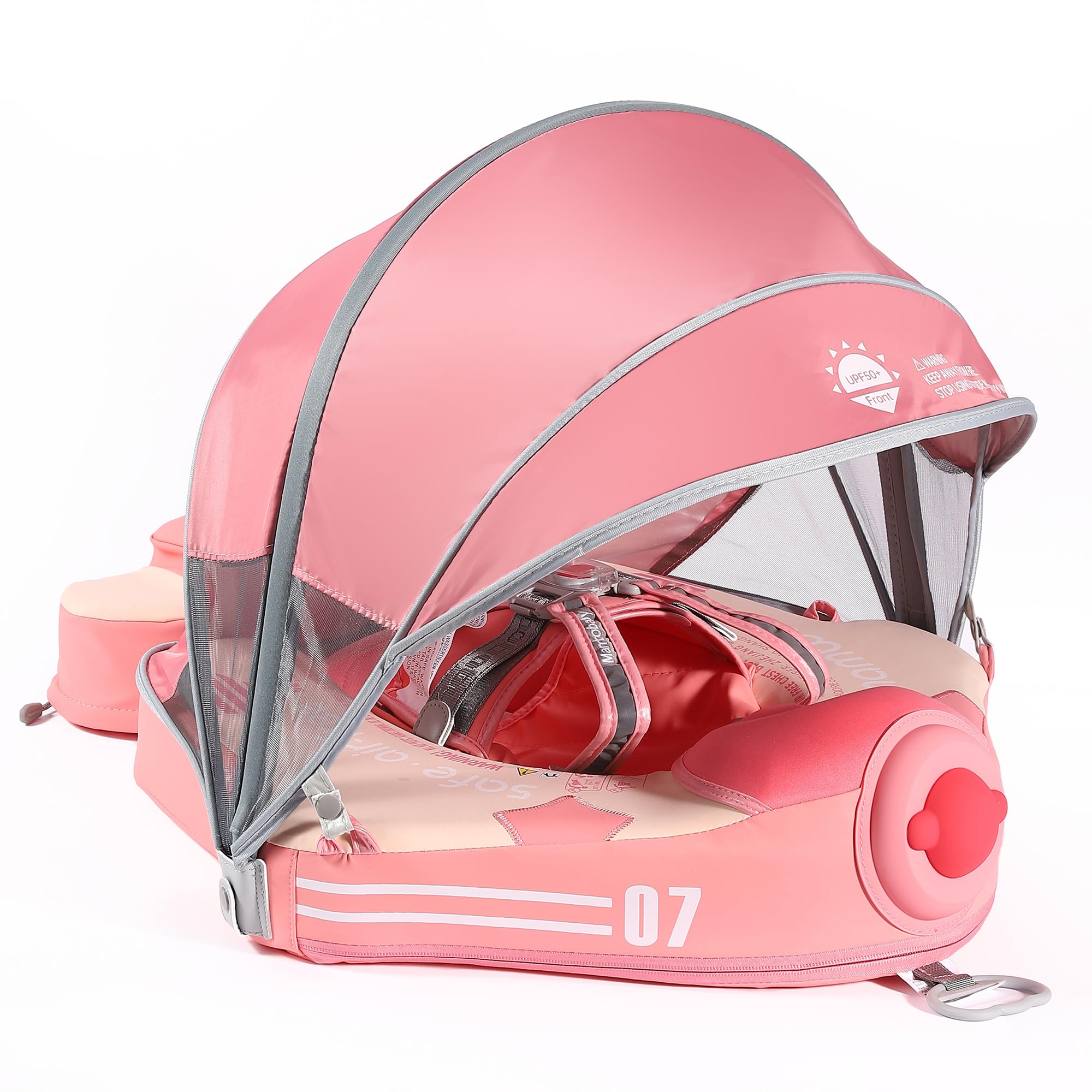 Mambobaby Baby Swim Float with Canopy, Non-Inflatable Solid Baby Float, Upgrade Soft Skin-Friendly Material Infant Swim Float