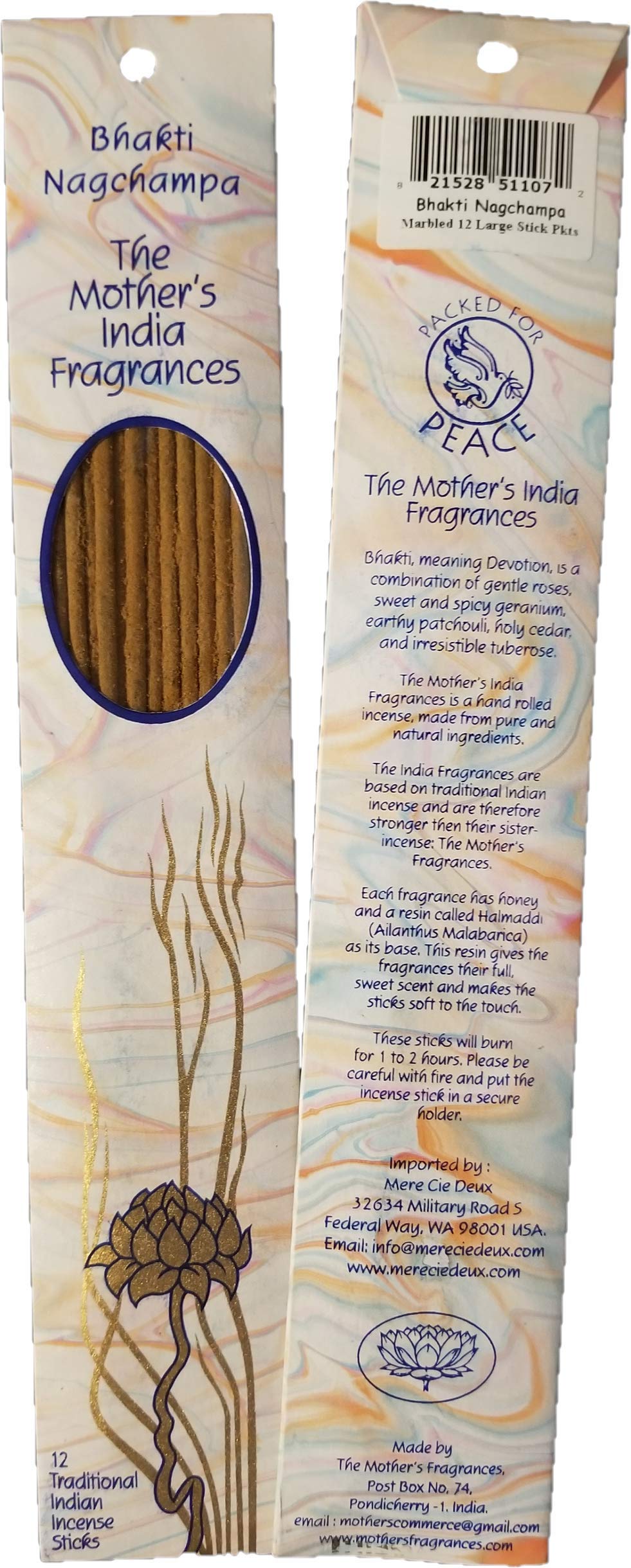 Mother's India Fragrances Incense - Bhakti Nagchampa 12 Stick Packet 10"