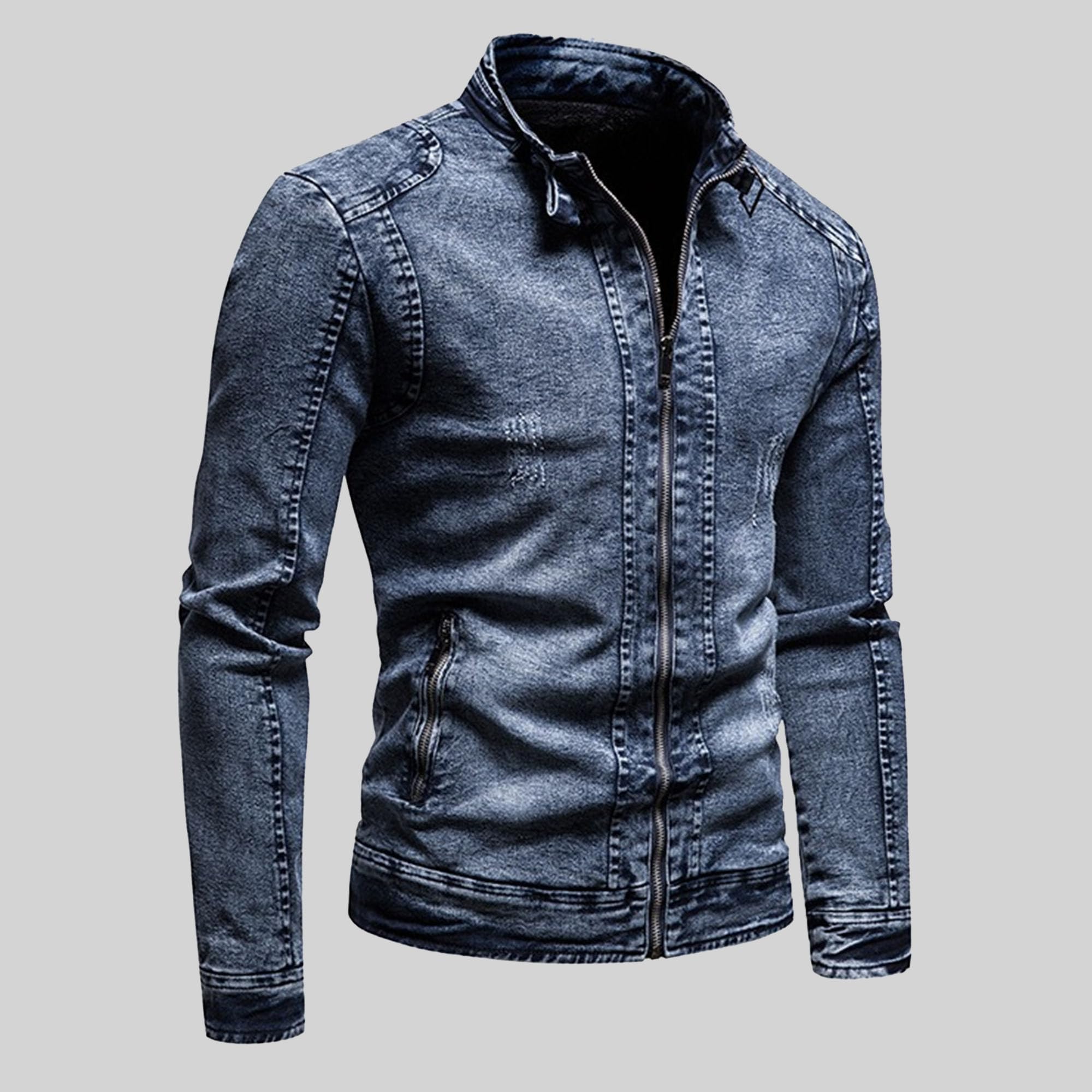 Męski płaszcz pilota, z pełnym zamkiem błyskawicznym, slim fit, stójka