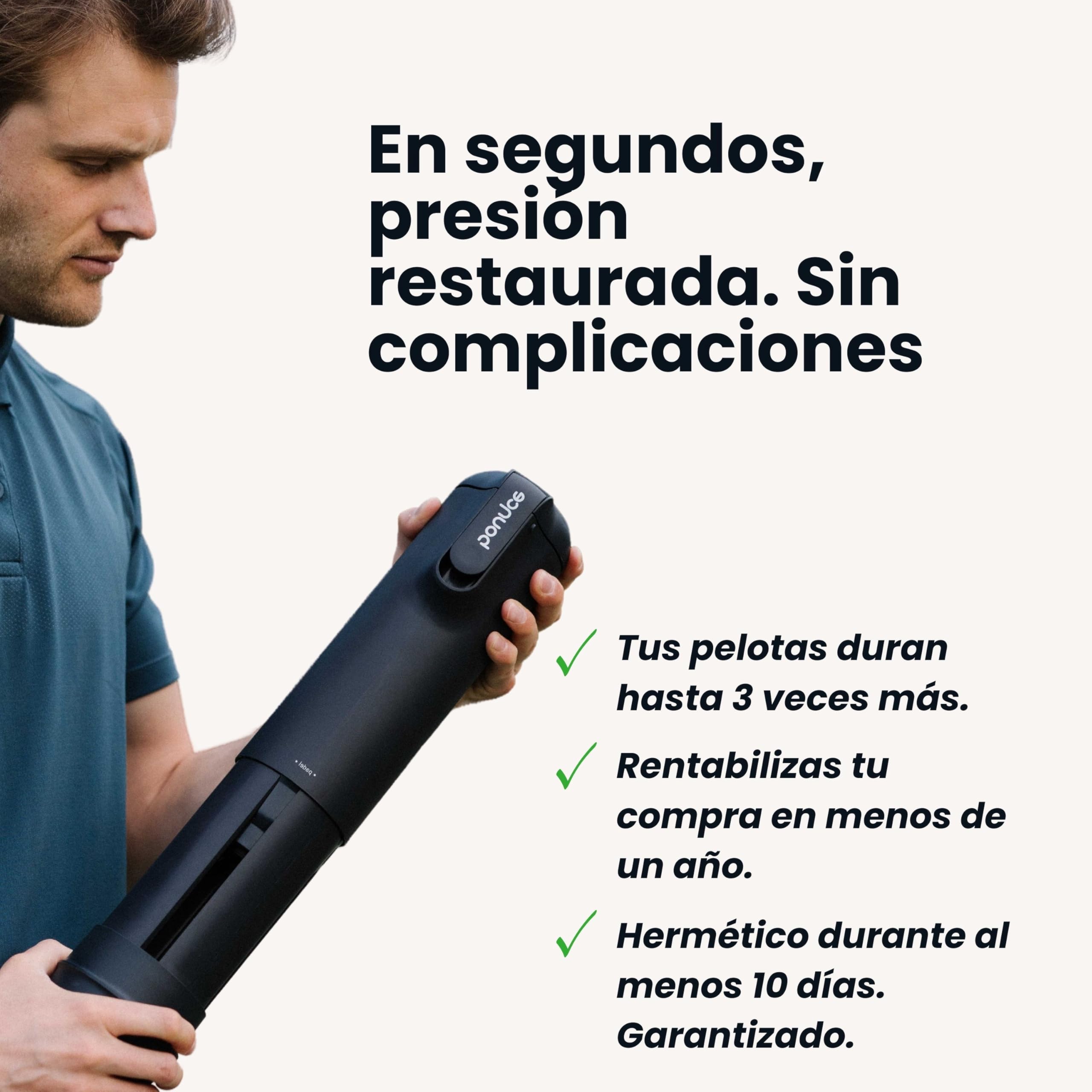 Bounce Tube – Presurizador de Bolas de pádel y Tenis – Vida útil x3 – Rebote conservado – Bomba integrada – Made in France