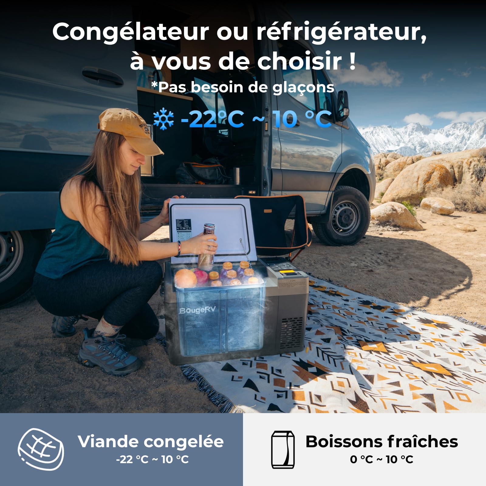 BougeRV CRPRO 20L Glacière à compresseur (Noir) avec housse isolante incluse