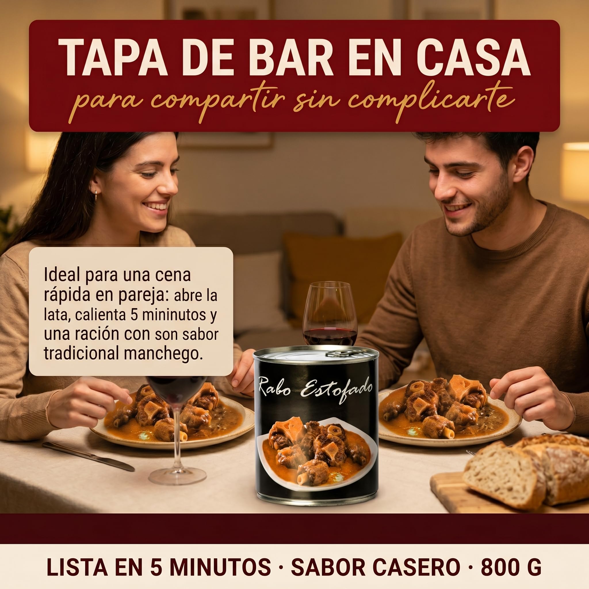 POLGRI Rabo de Vacuno Estofado 800g Receta Manchega Artesana 45% Carne Listo para Calentar Gourmet Español Plato Preparado