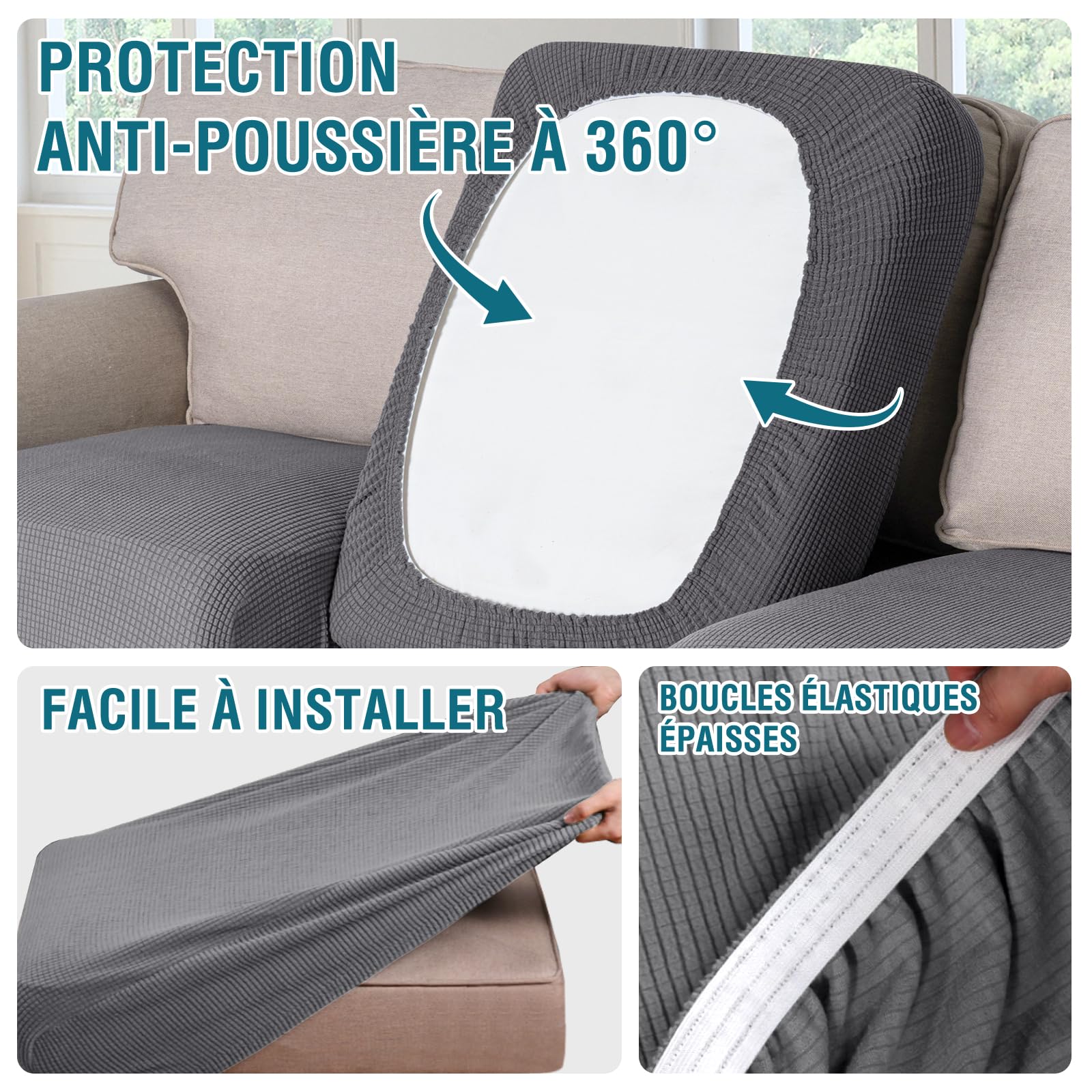 BellaHills Housse Canapé D'Angle Extensible - Protection Canapé En L Avec Chaise Longue - Gris Clair - Pour Chien Chat Enfant