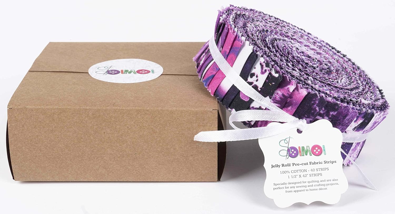 Soimoi 40 Pcs Cotton Jelly Roll Strips - 2.5" Precut Fabric Strips for Quilting, Patchwork & DIY Sewing Projects - Ink Mirage Collection Colors