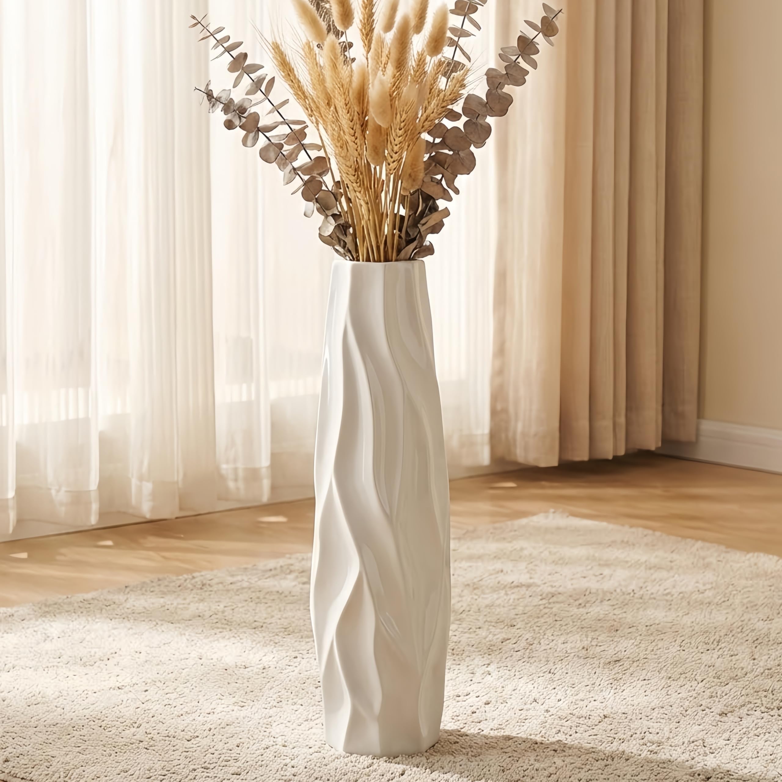 Weiße Keramik Vase 24 Inches/60 cm Tall Floor Flower Vase Halter Dekorative Große Vasen für Tisch Centerpieces Regal Home Decor Getrocknete Wohnzimmer Blumen Arrangement Einfache