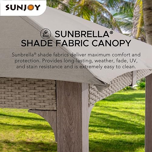 Miniatura 4 de Sunjoy Cenador de 11 pies x 13 pies con toldo de tela Sunbrella para patio, marco de acero de 2 niveles con parte superior suave de 2 niveles con