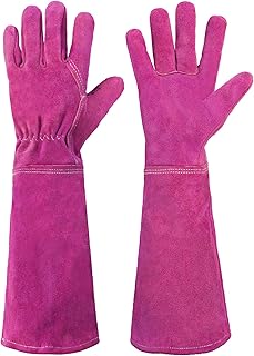 HANDLANDY Ladies Leather Gardening Gloves, Thorn Proof Women Long Rose Gloves
